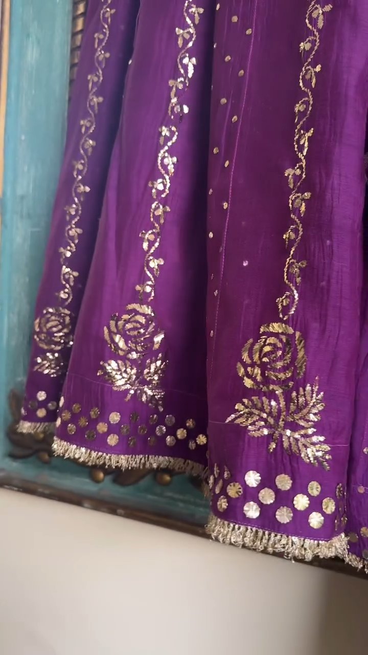 Deep Purple Badla Mukaish Chanderi Silk Anarkali Kurta Set