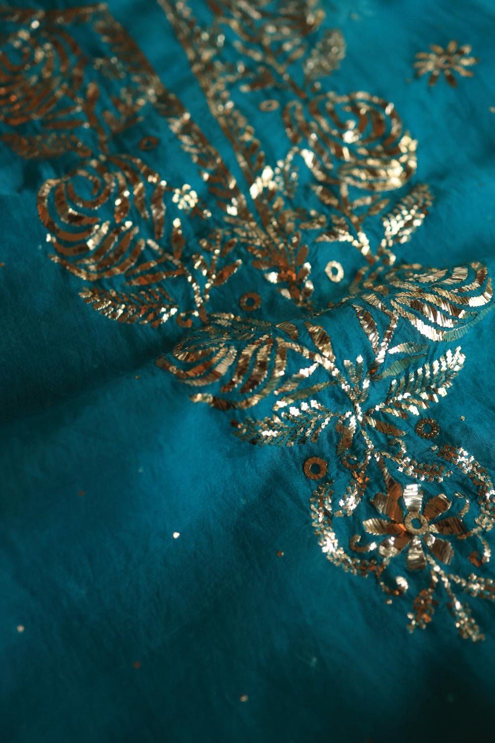 Deep Teal Shade Noor Organza Silk Chikankari Unstitched Kurta Dupatta Set