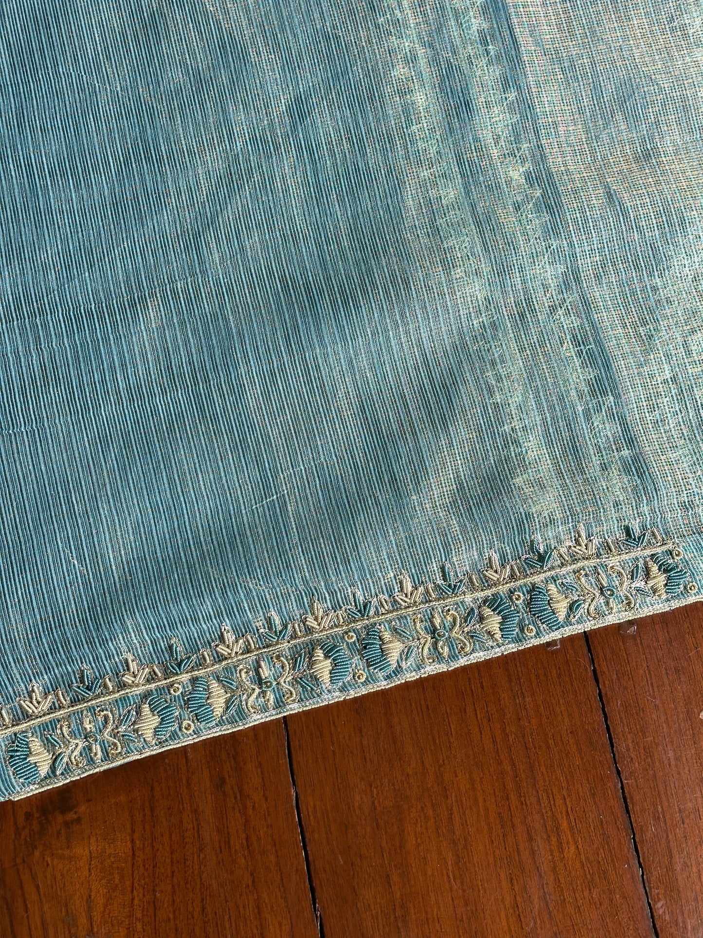 Denim Blue Shade Shade Tissue Kota Chikankari Unstitched Fabric