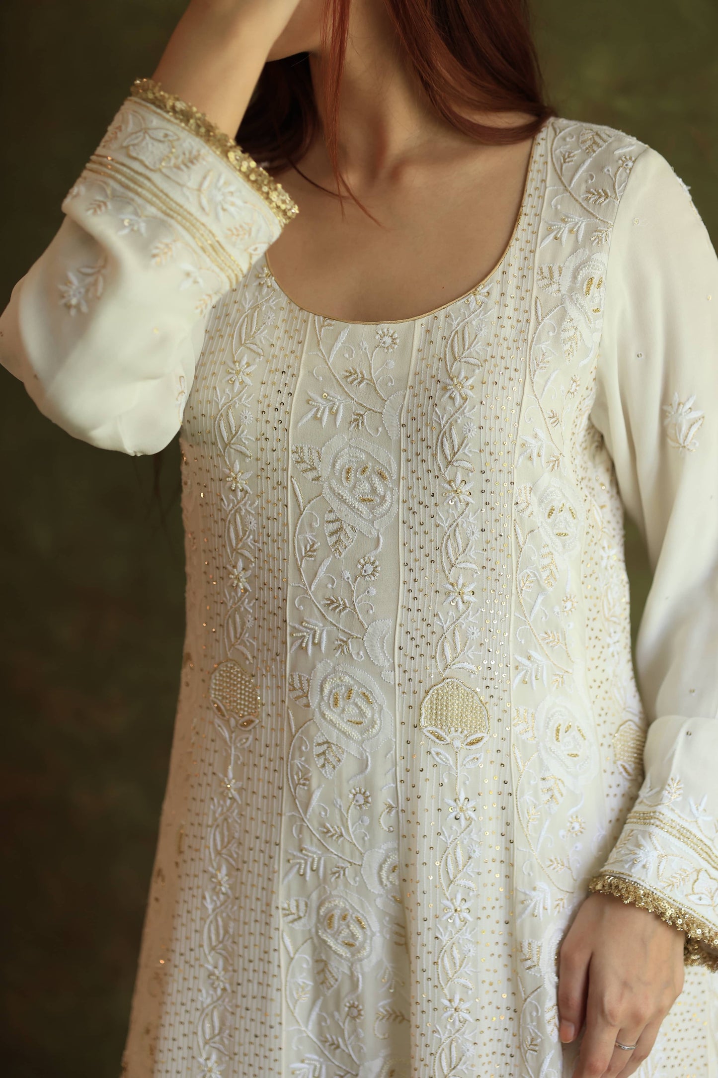 Dove White Pure Georgette Chikankari Anarkali