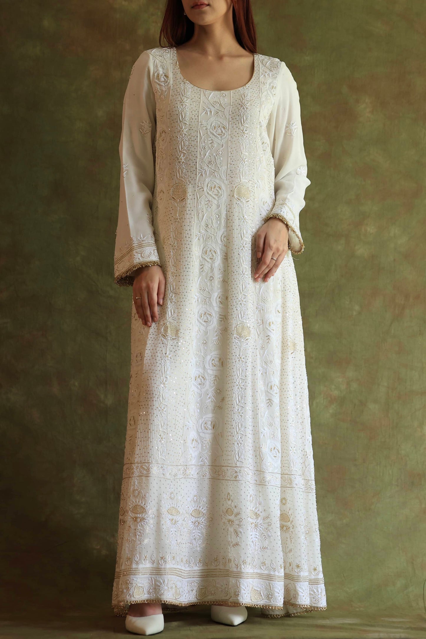 Dove White Pure Georgette Chikankari Anarkali
