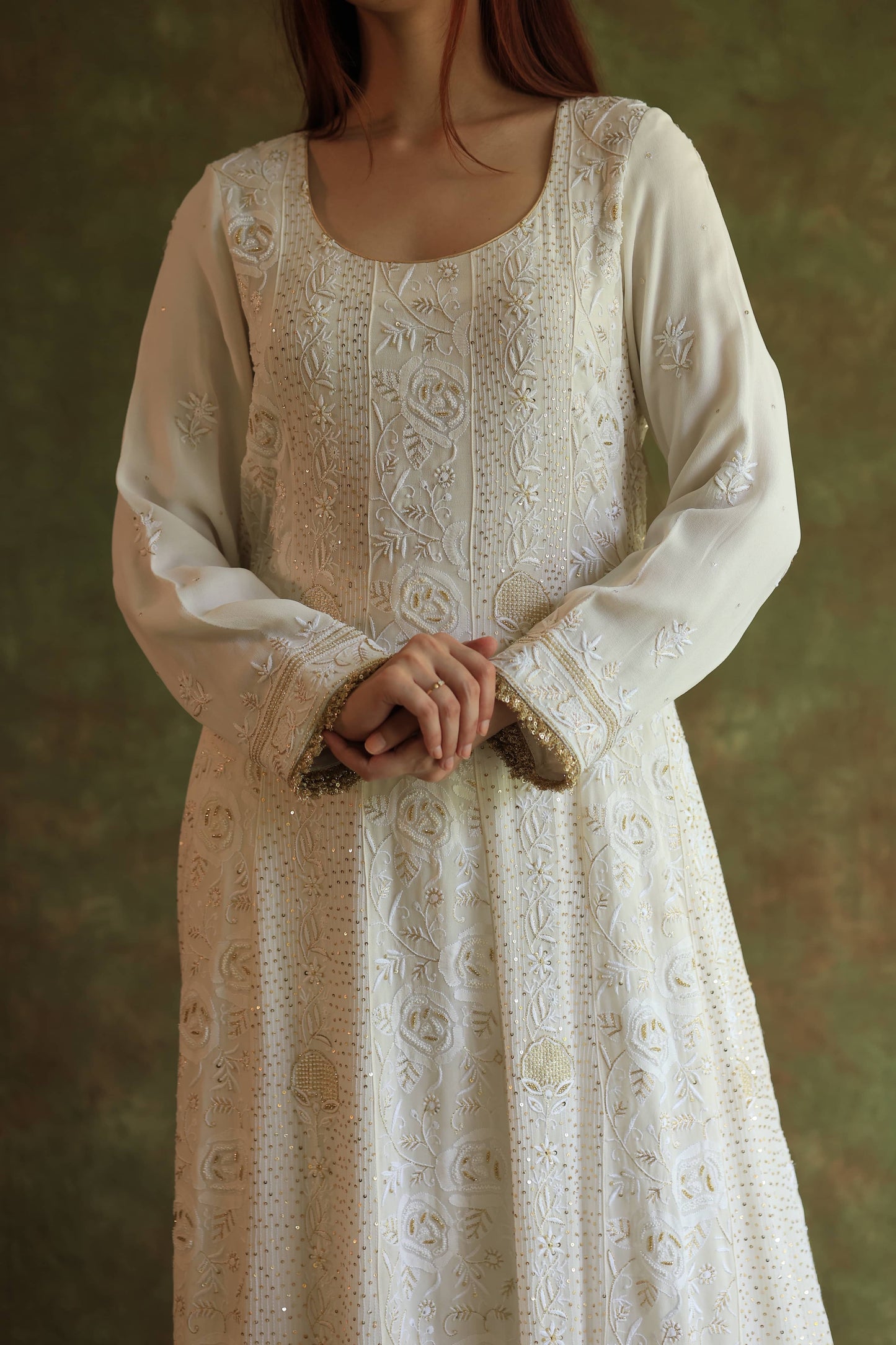 Dove White Pure Georgette Chikankari Anarkali