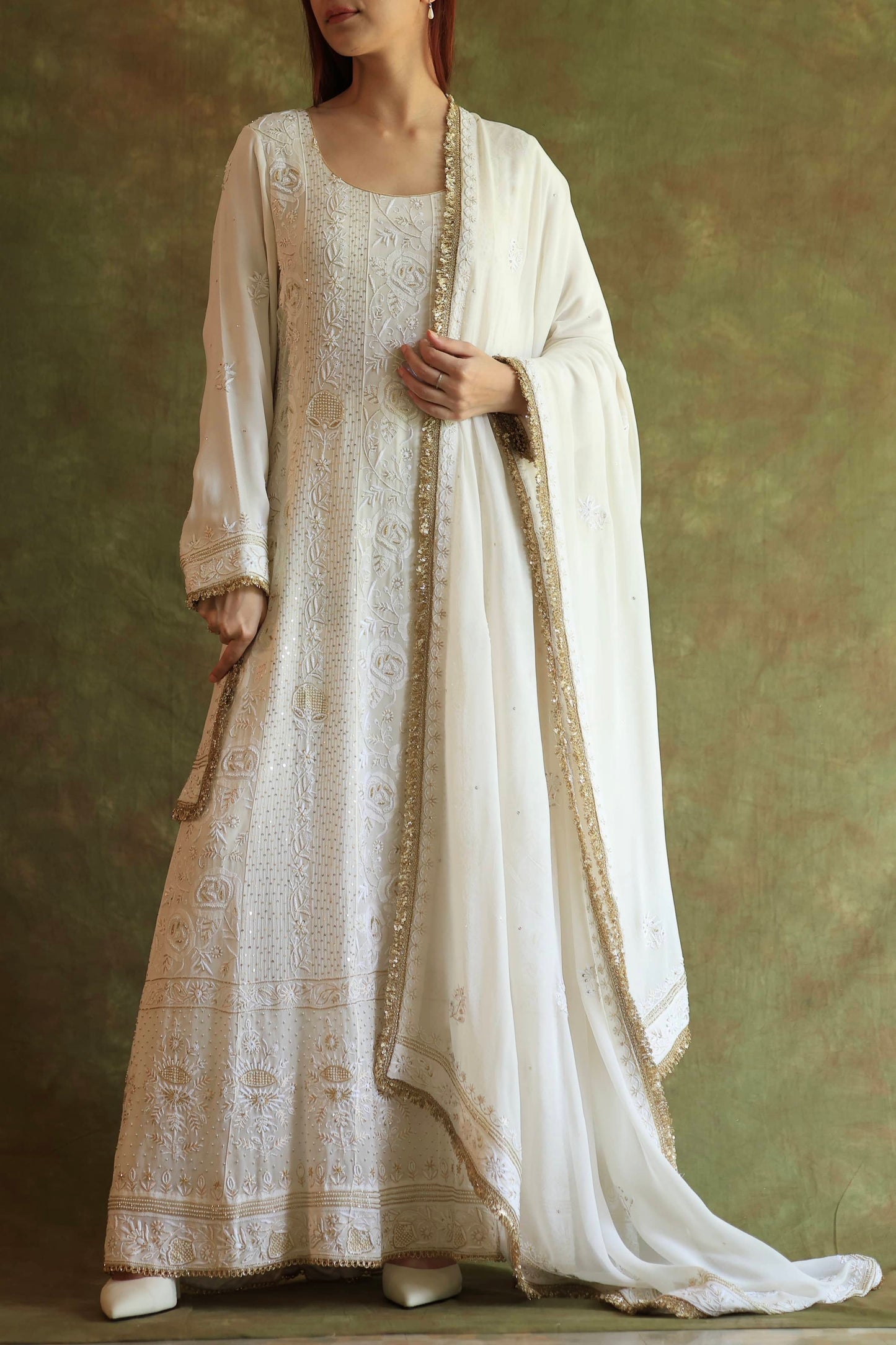 Dove White Pure Georgette Chikankari Anarkali