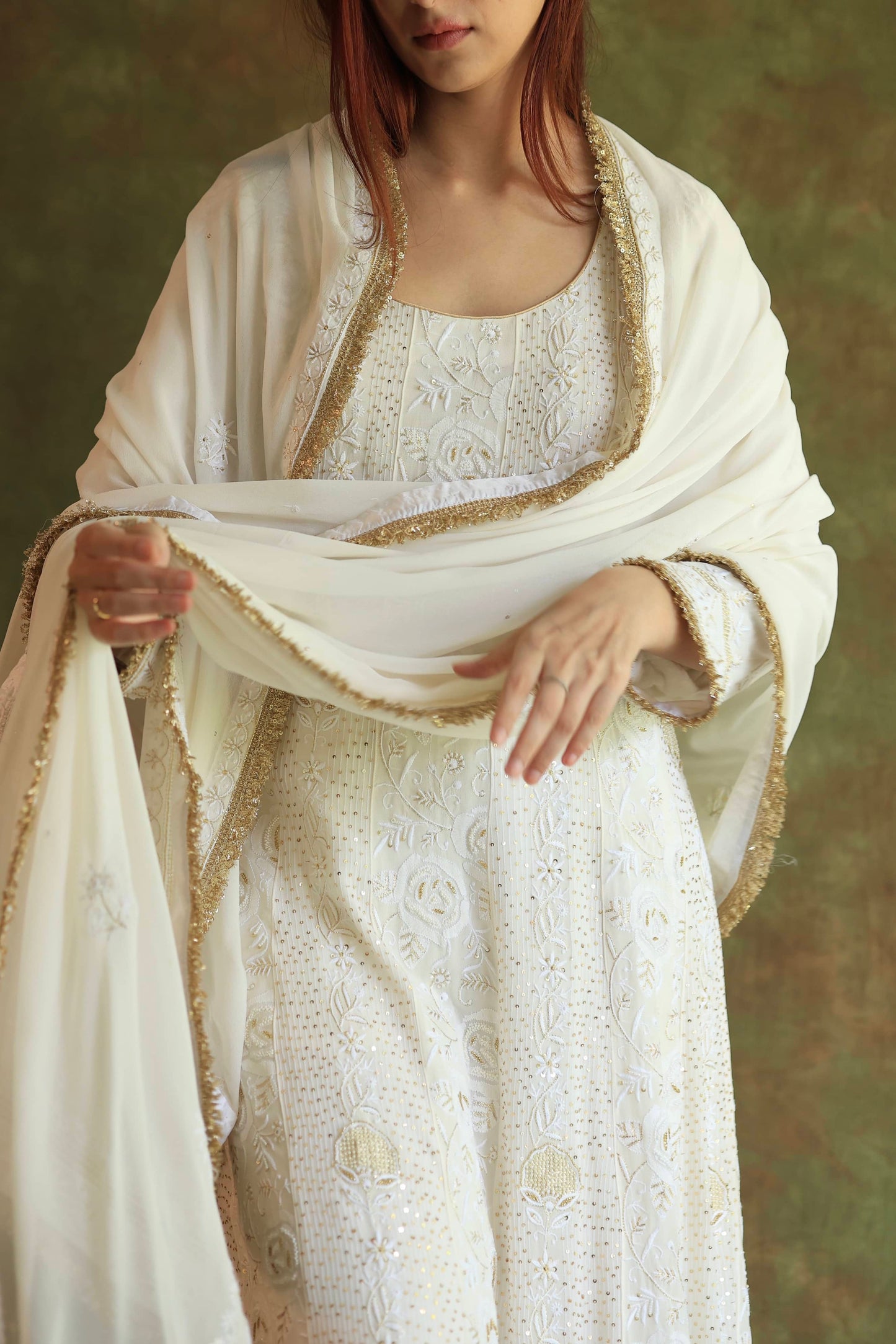 Dove White Pure Georgette Chikankari Anarkali