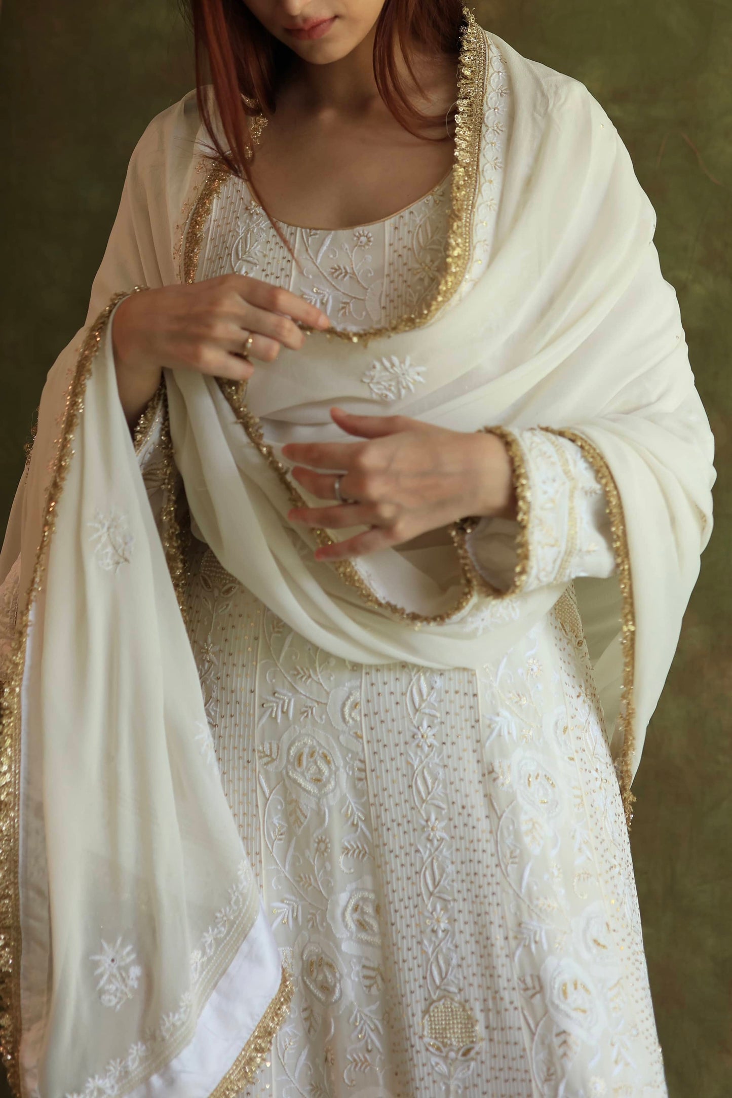Dove White Pure Georgette Chikankari Anarkali