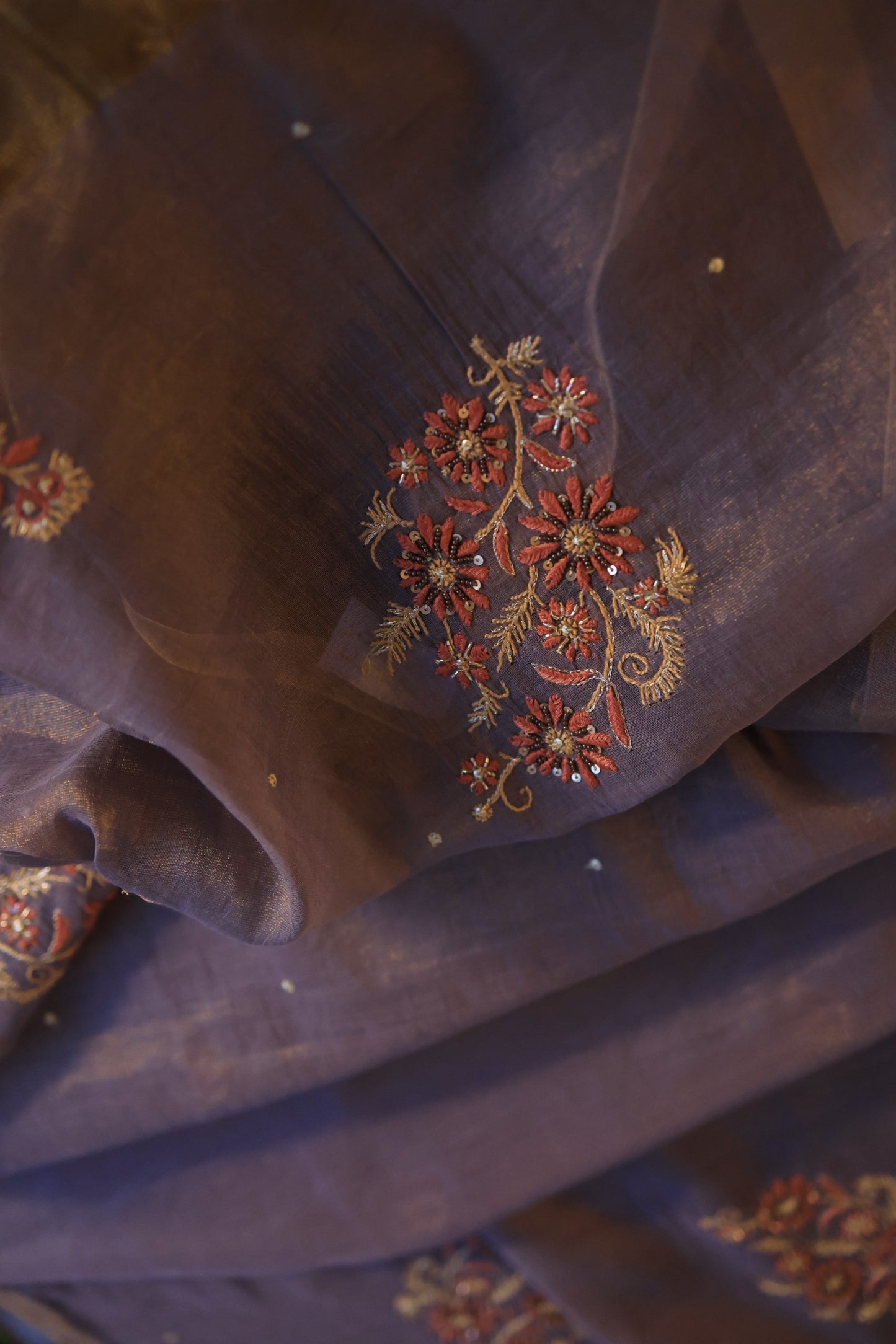 Dull Lavender Tissue Silk Chikankari Unstitched Fabric