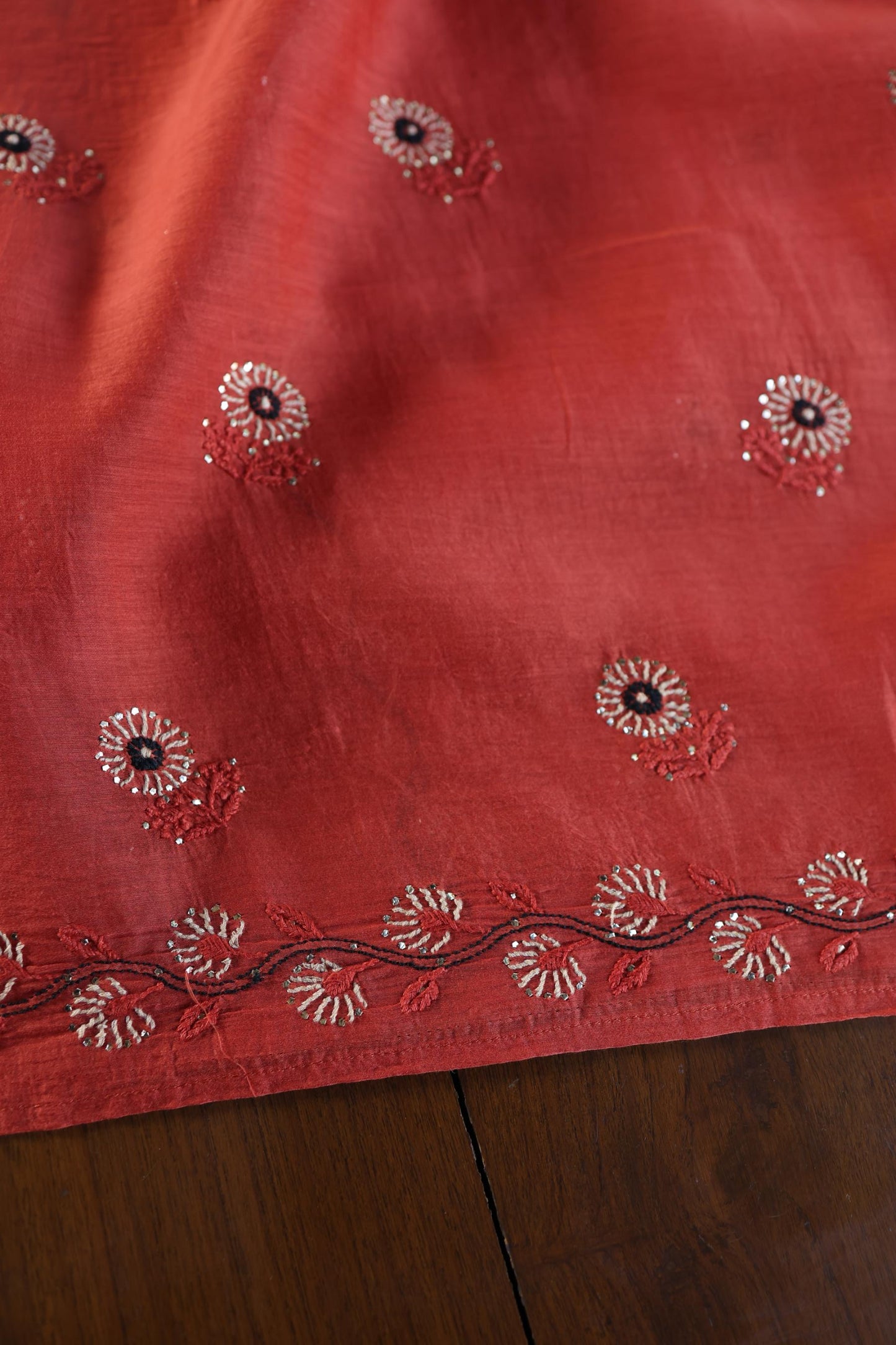 Dull Red Mul Chanderi Silk Kalamkari Unstitched Kurta Dupatta Set