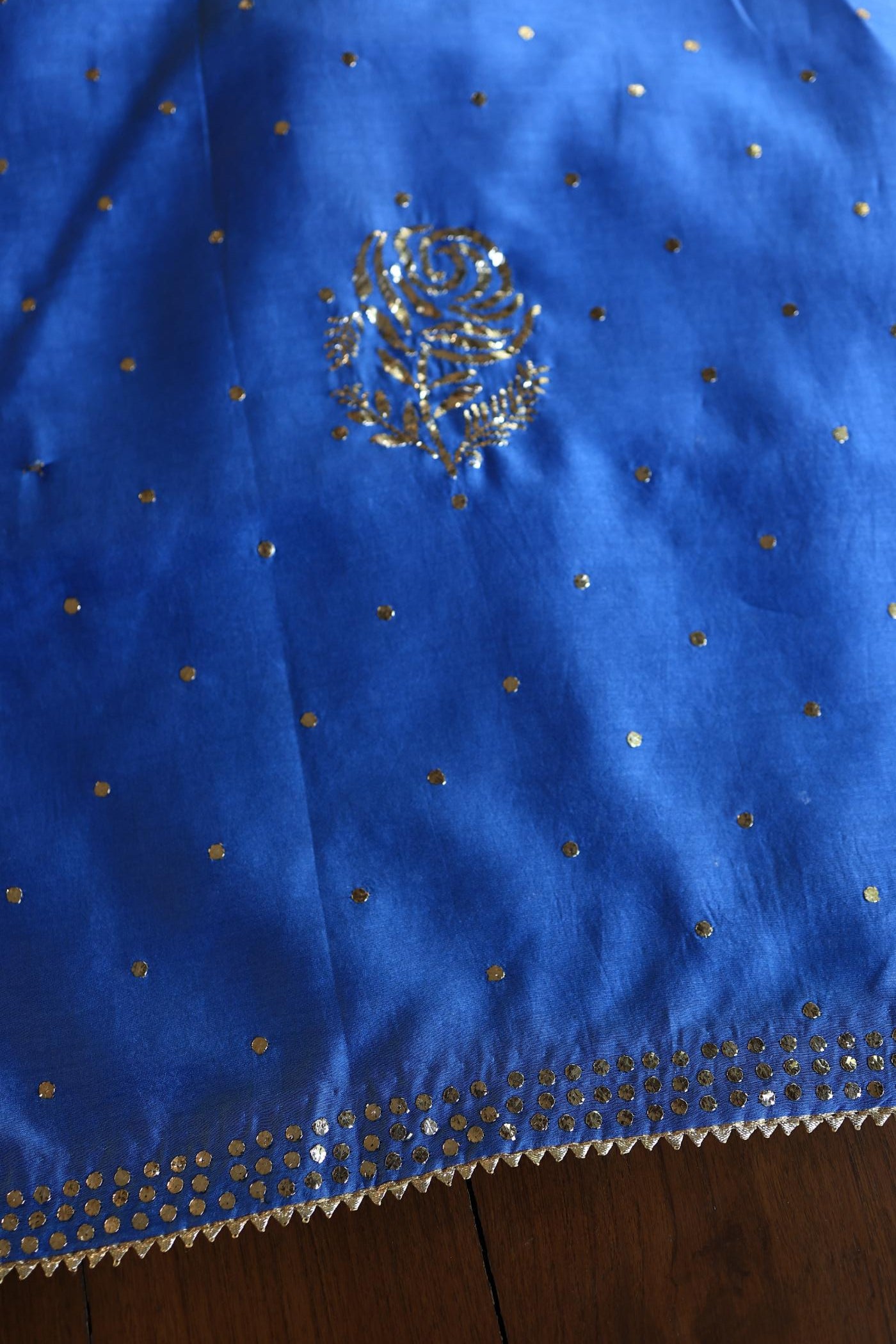 Dusky Blue Shade Chanderi Silk Mukaish Badla Unstitched Fabrics