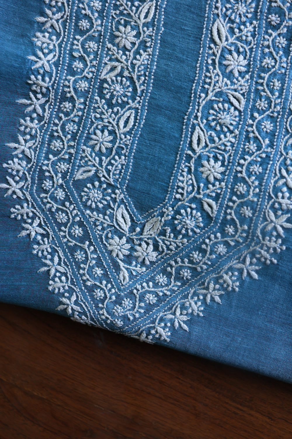 Dusty Blue Linen Chikankari Unstitched Men's Kurtas Fabric