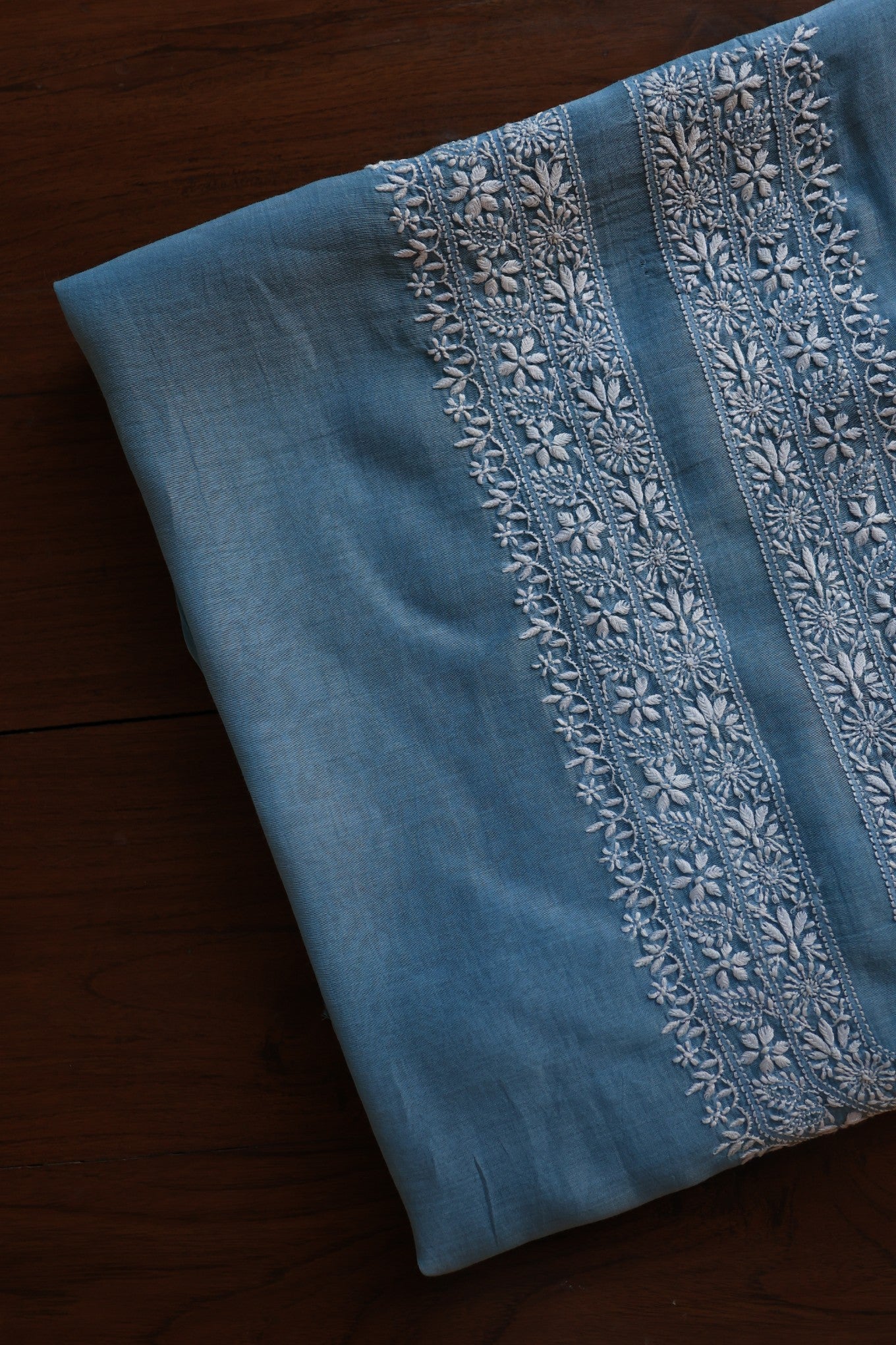 Dusty Blue Mulmul Chikankari Unstitched Men's Kurtas Fabric