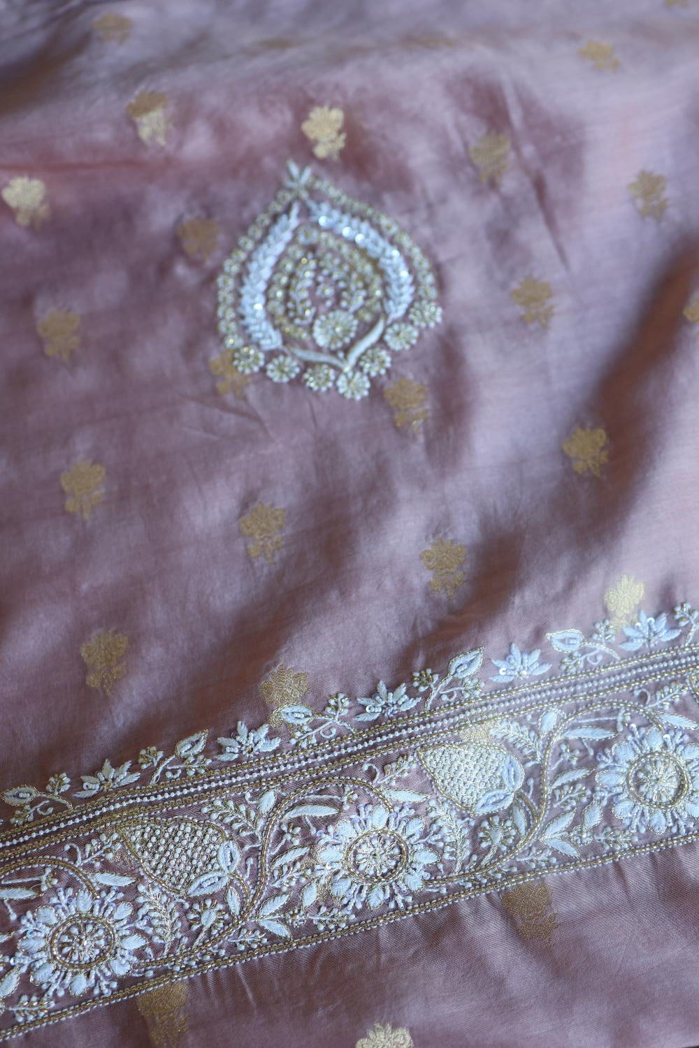 Dusty Lavender Banarasi Zari Chanderi Unstitched Chikankari Fabric