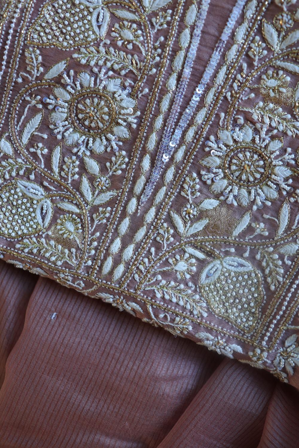 Dusty Lavender Banarasi Zari Chanderi Unstitched Chikankari Fabric