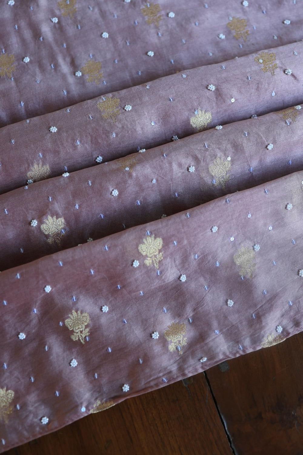 Dusty Lavender Banarasi Zari Chanderi Unstitched Chikankari Fabric