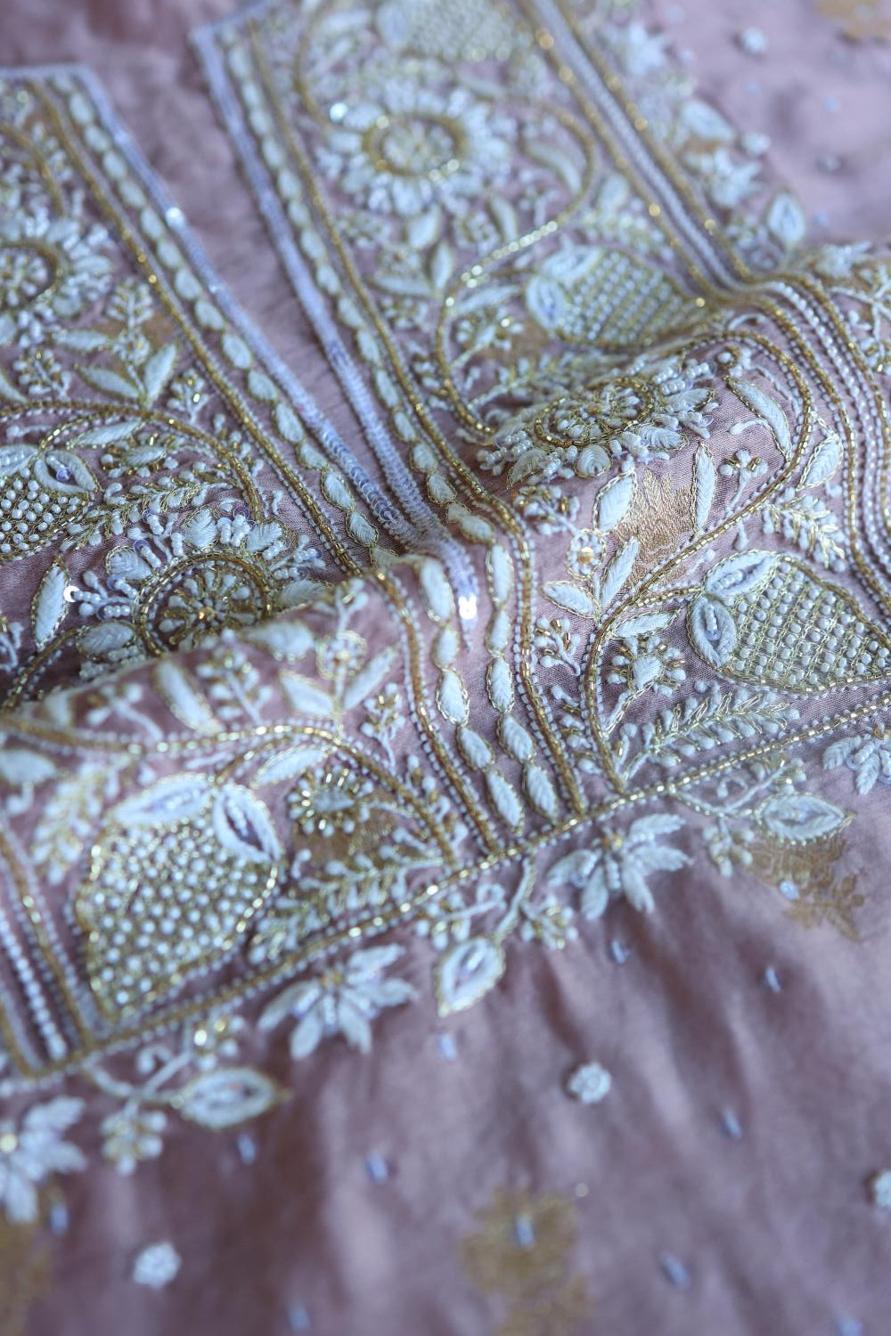 Dusty Lavender Banarasi Zari Chanderi Unstitched Chikankari Fabric