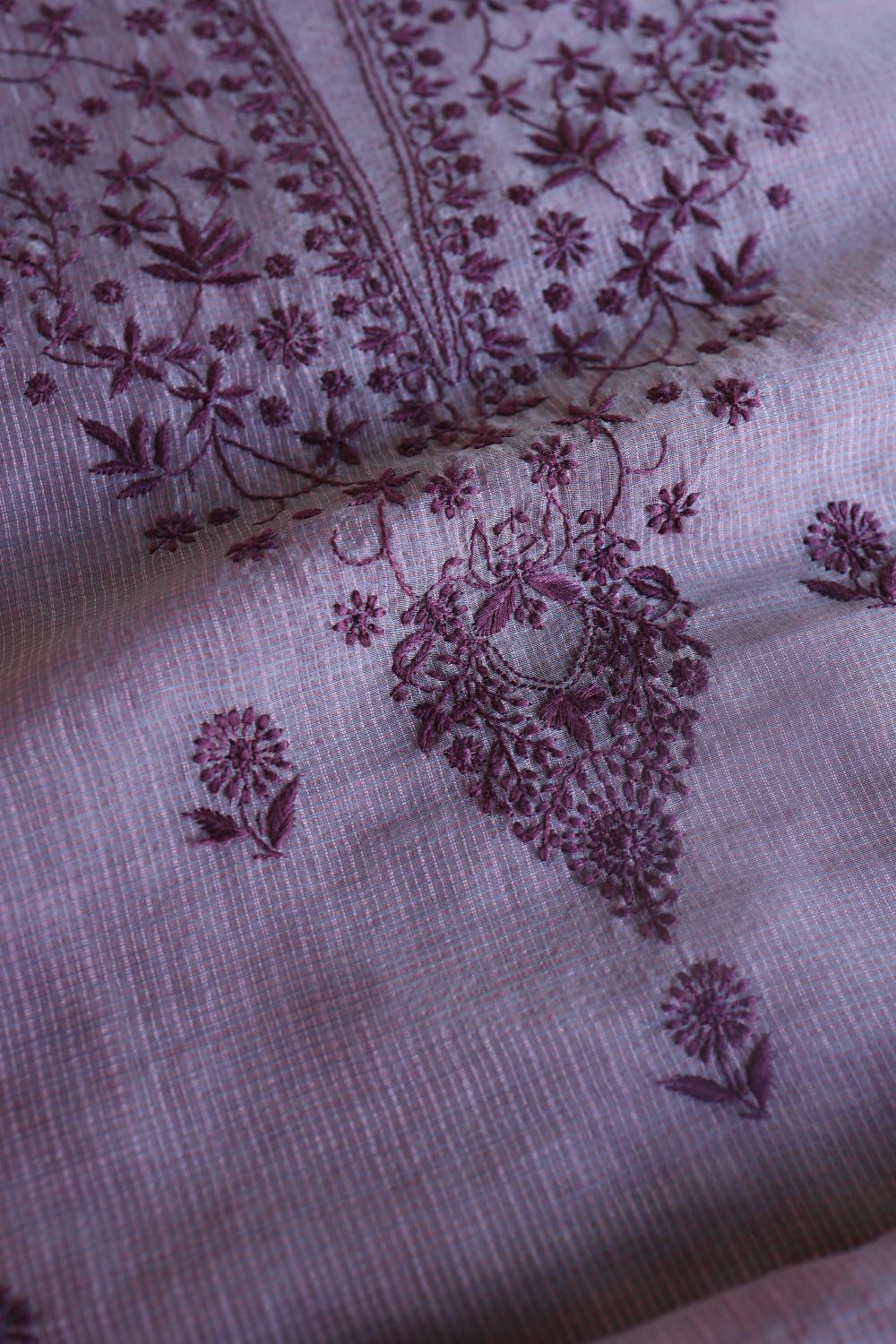 Dusty Lavender Kota Chikankari Unstitched Fabric
