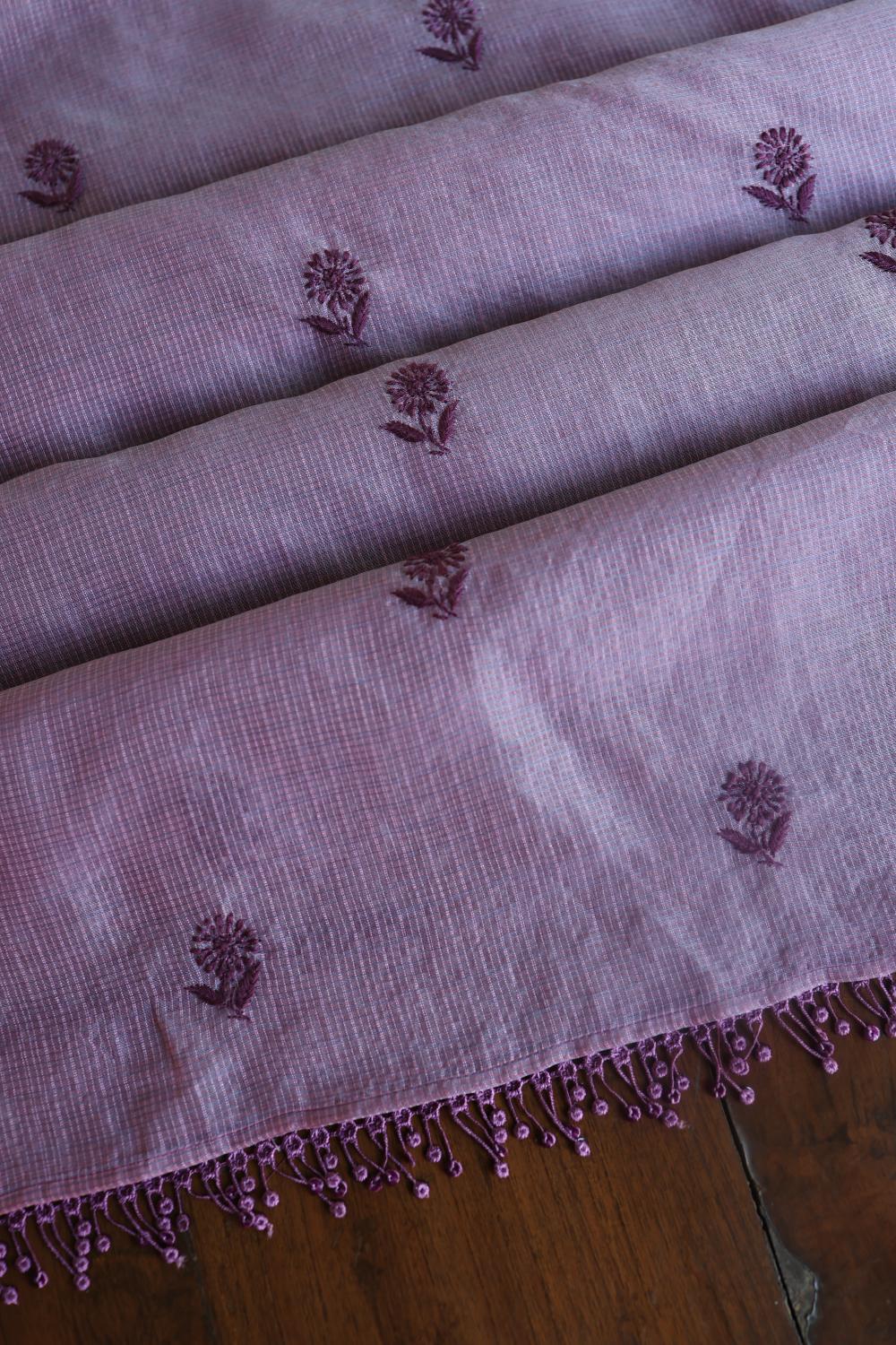 Dusty Lavender Kota Chikankari Unstitched Fabric