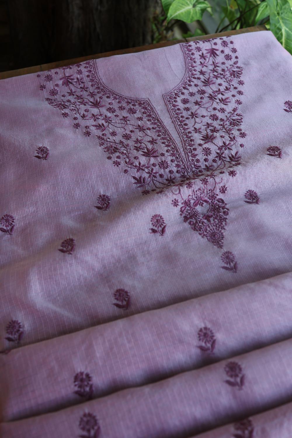Dusty Lavender Kota Chikankari Unstitched Fabric