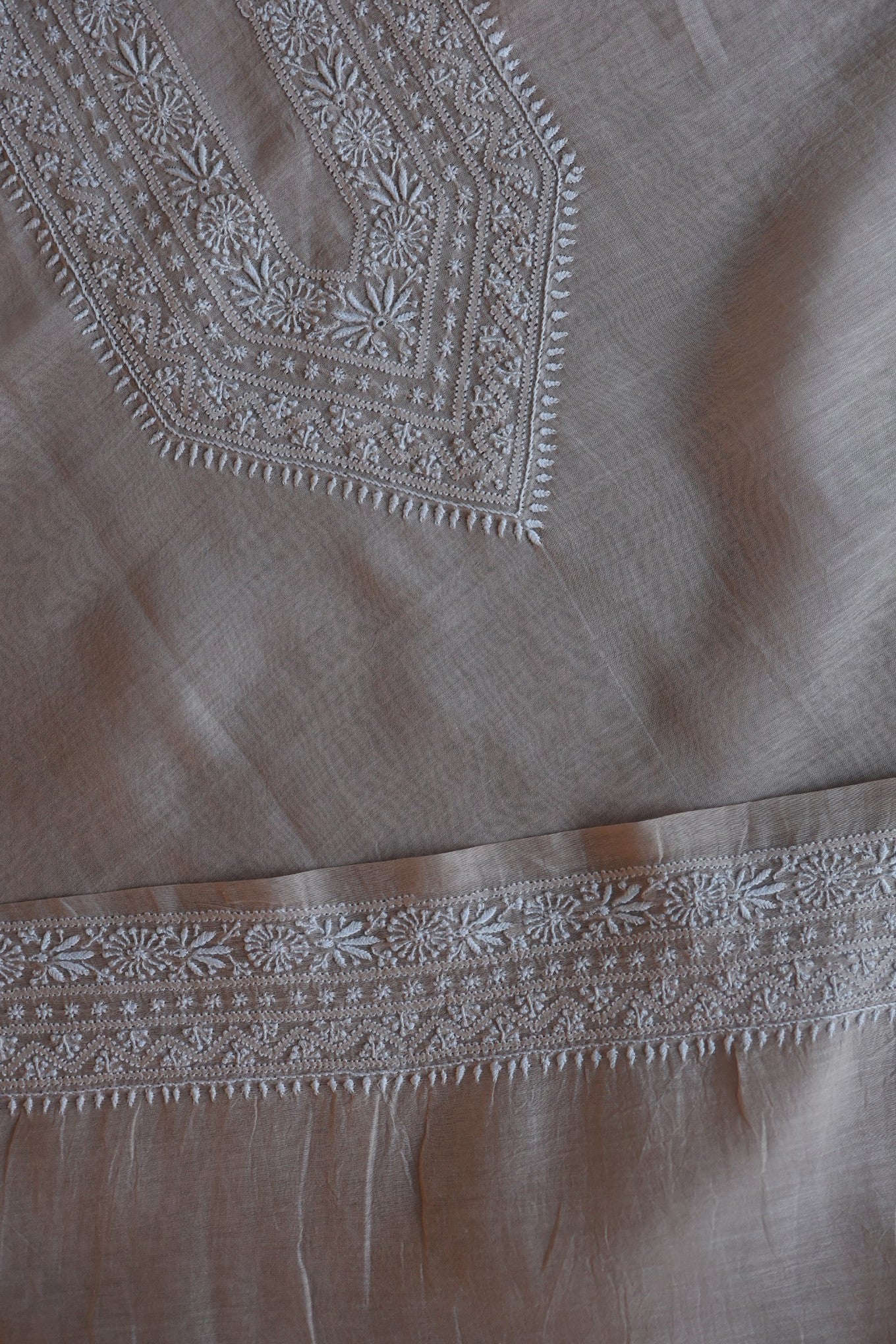 Dusty Pink Mulmul Chikankari Unstitched Men's Kurtas Fabric