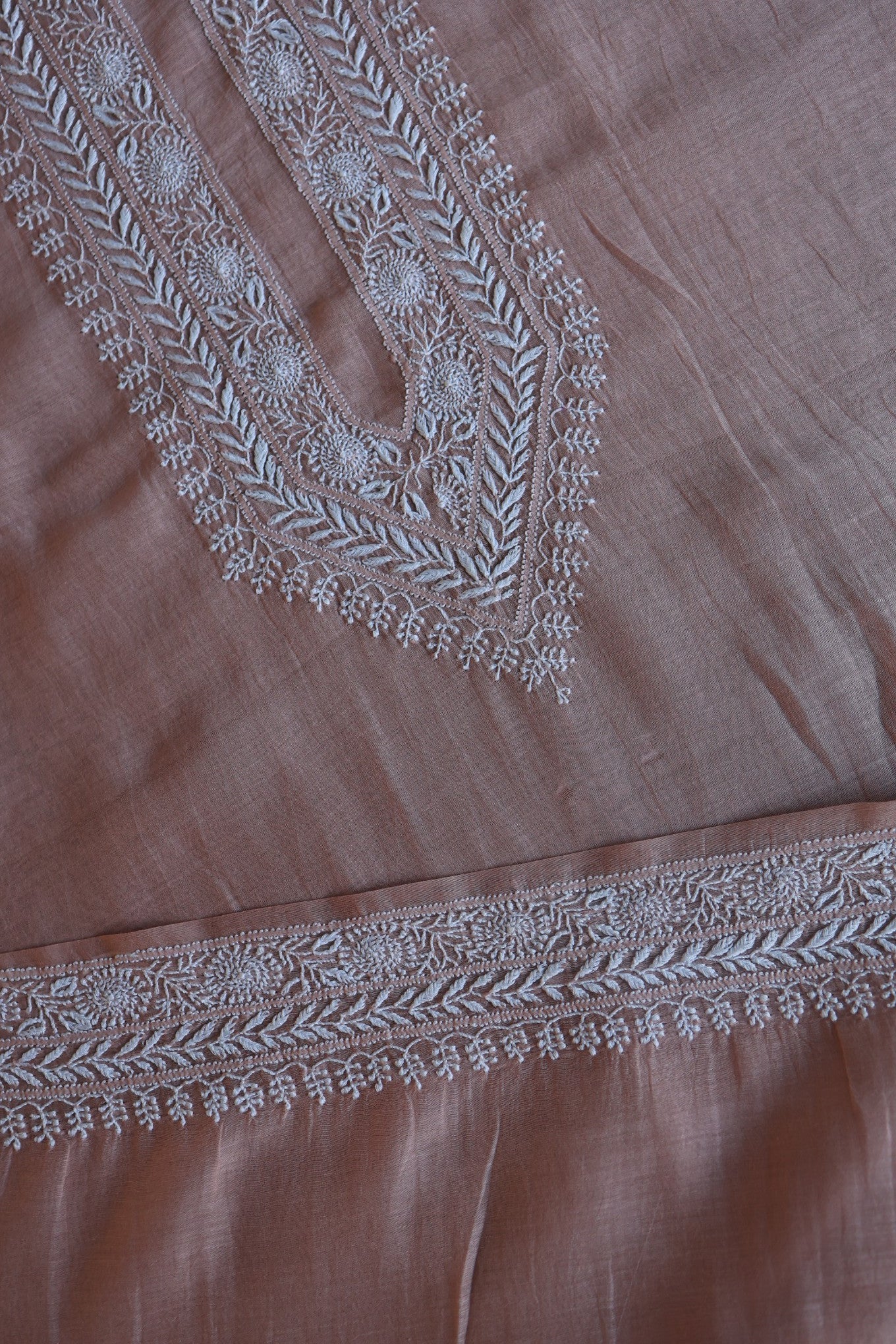 Dusty Rose Mulmul Chikankari Unstitched Men's Kurtas Fabric