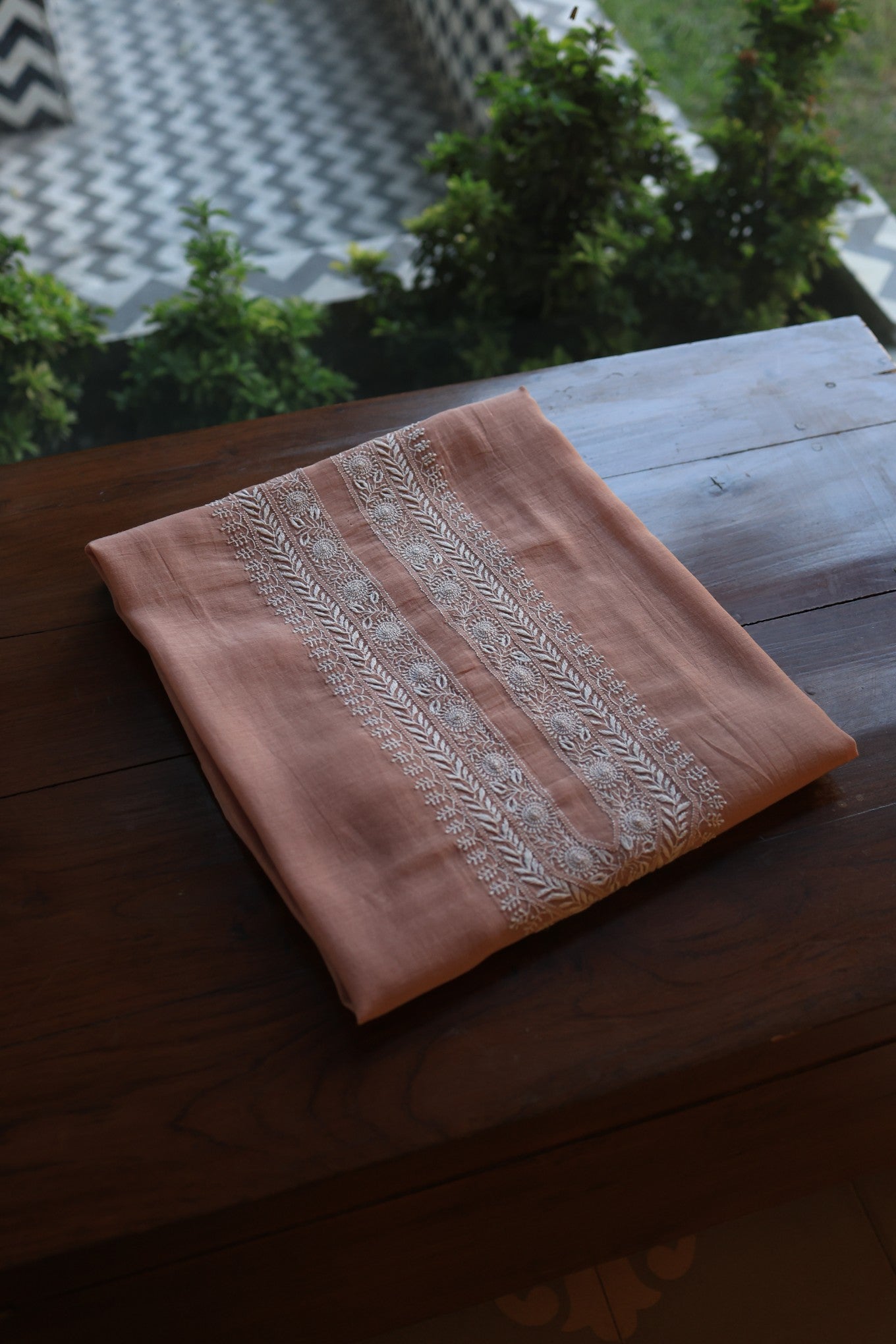Dusty Rose Mulmul Chikankari Unstitched Men's Kurtas Fabric