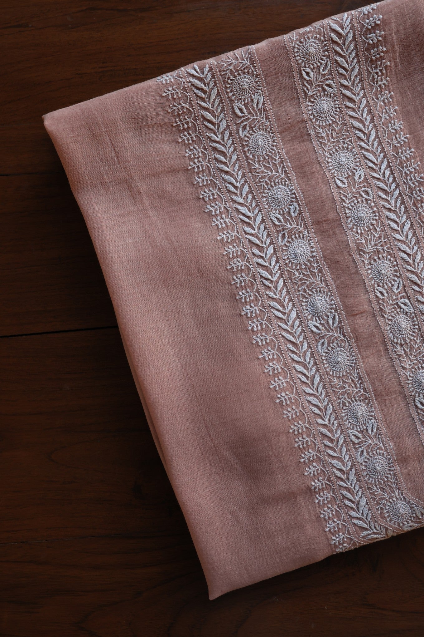 Dusty Rose Mulmul Chikankari Unstitched Men's Kurtas Fabric