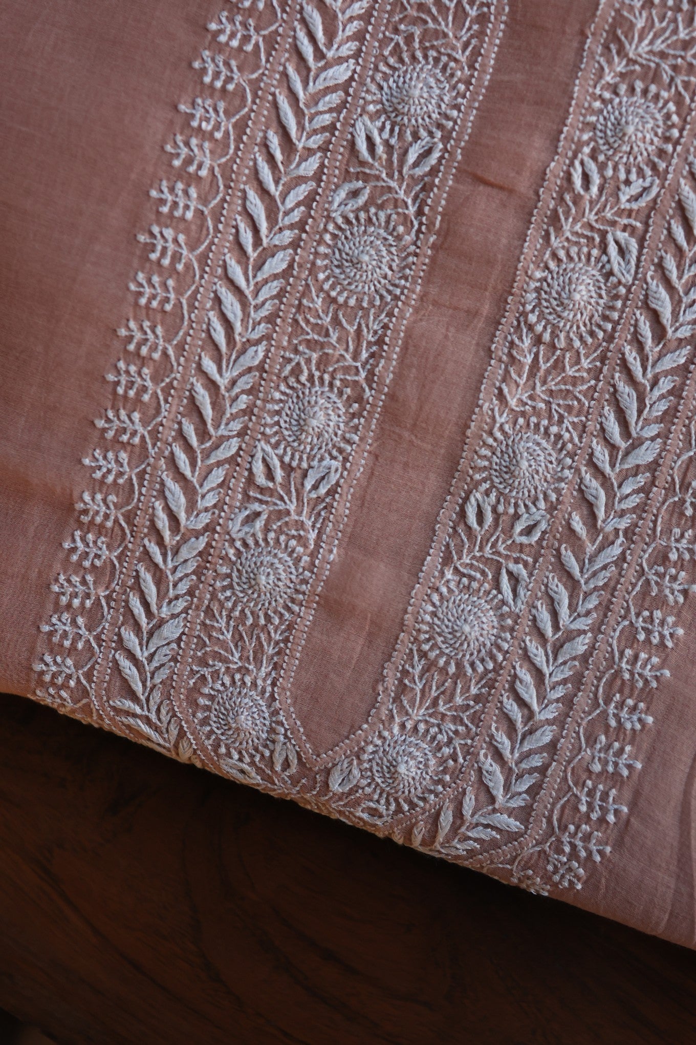 Dusty Rose Mulmul Chikankari Unstitched Men's Kurtas Fabric