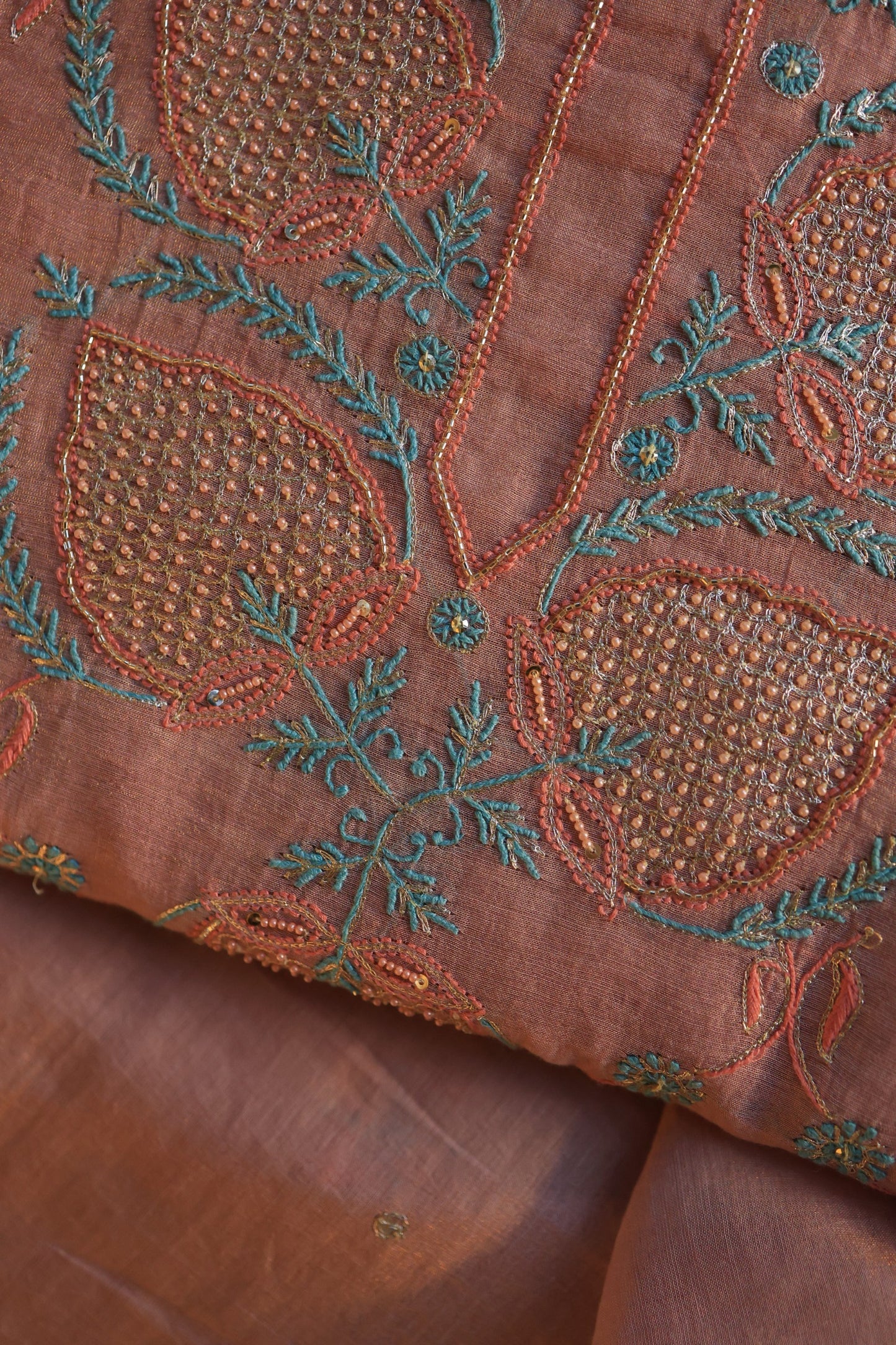 Dusty Rose Tissue Silk Chikankari Unstitched Fabric