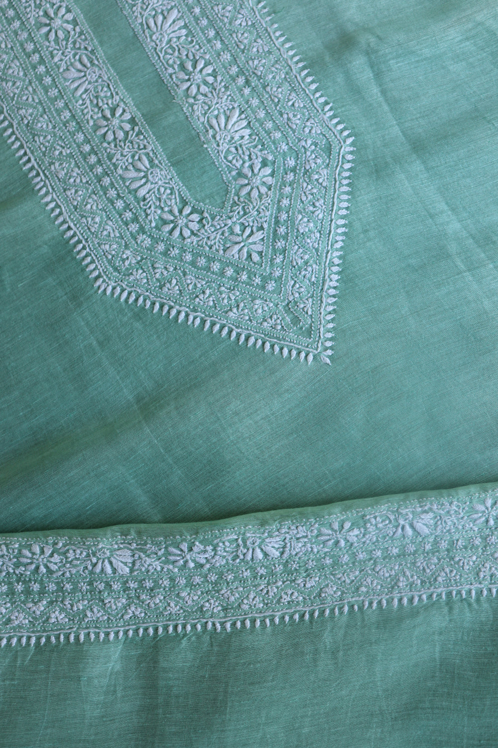 Dusty Teal Linen Chikankari Unstitched Men's Kurtas Fabric
