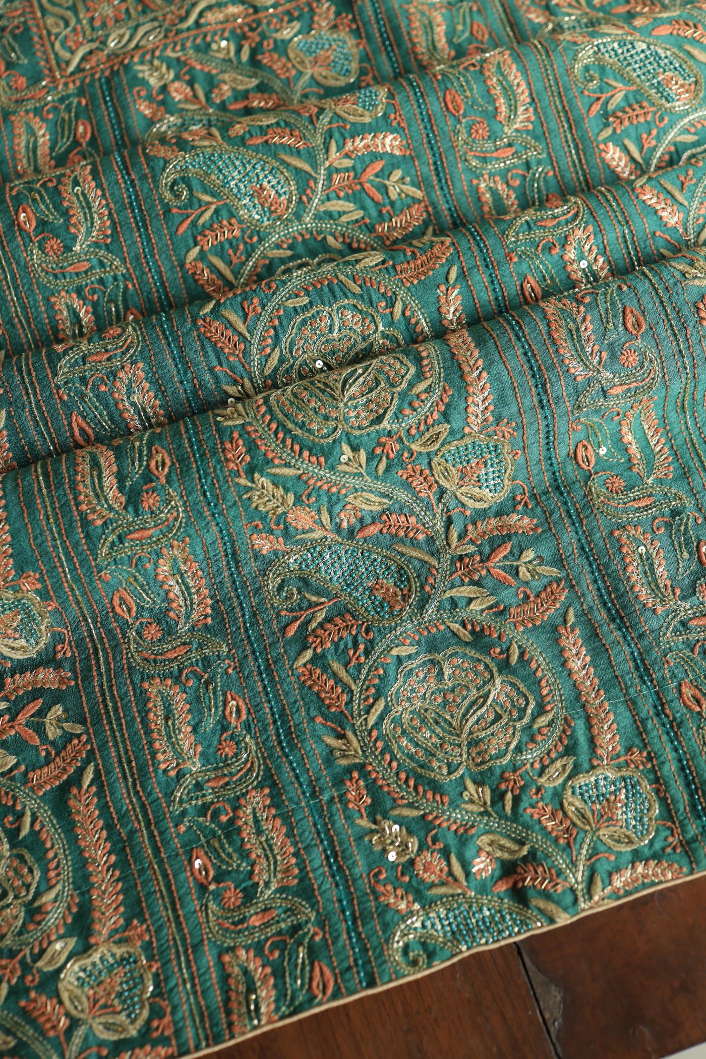 Dusty Teal Shade Moonga Silk Chikankari Unstitched Fabric