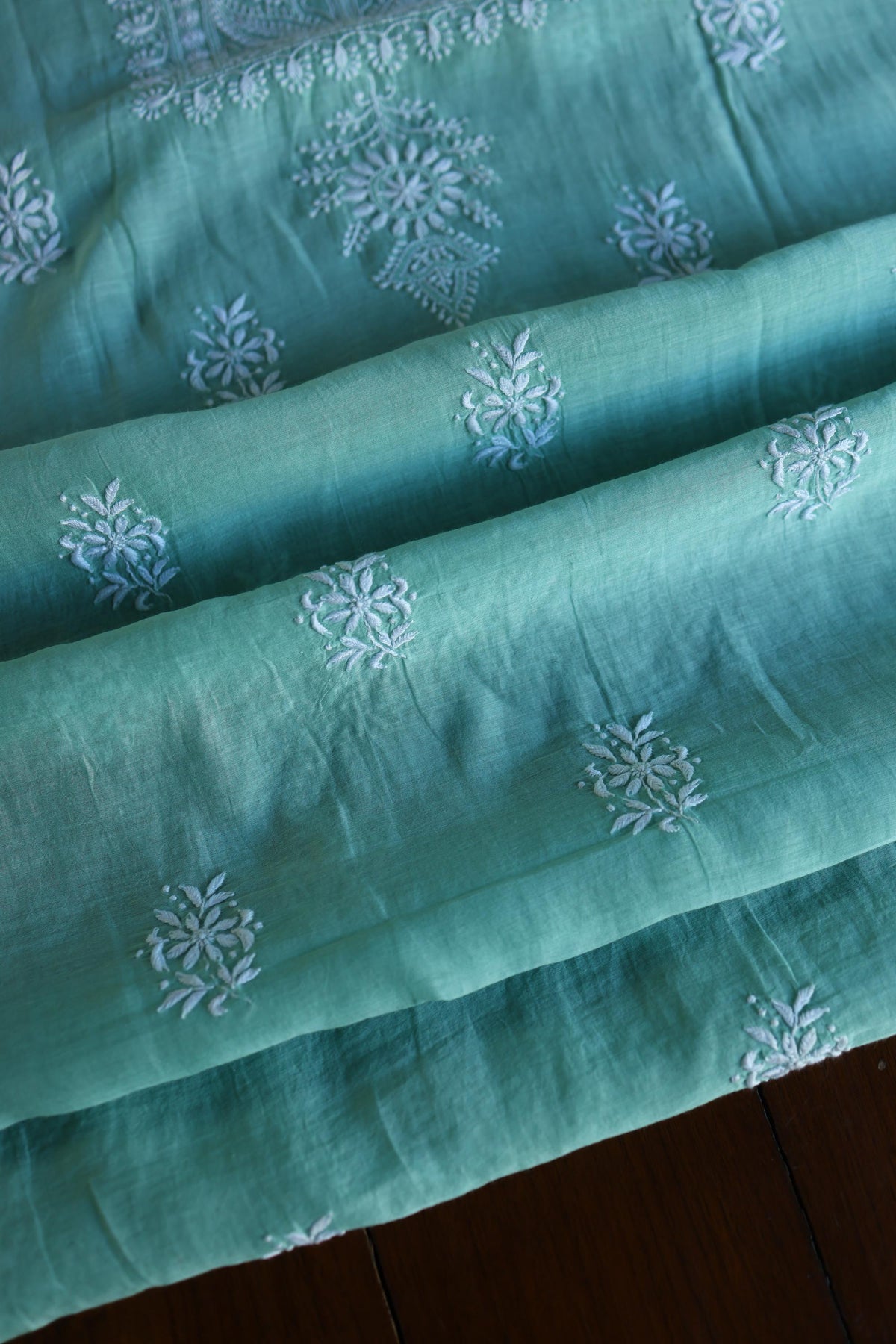 Fountain Blue Shade Mal Cotton Fine Chikankari With Kamdani Work Unstitched Fabric