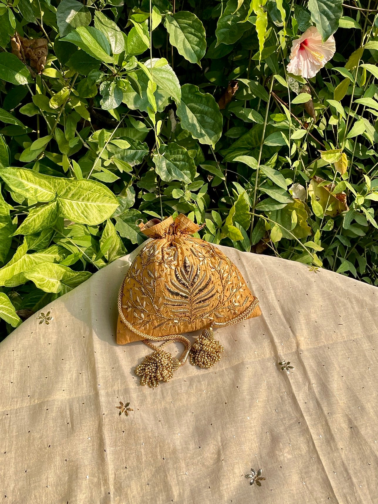 Gold Yellow Raw Silk Zardosi Polti Bags