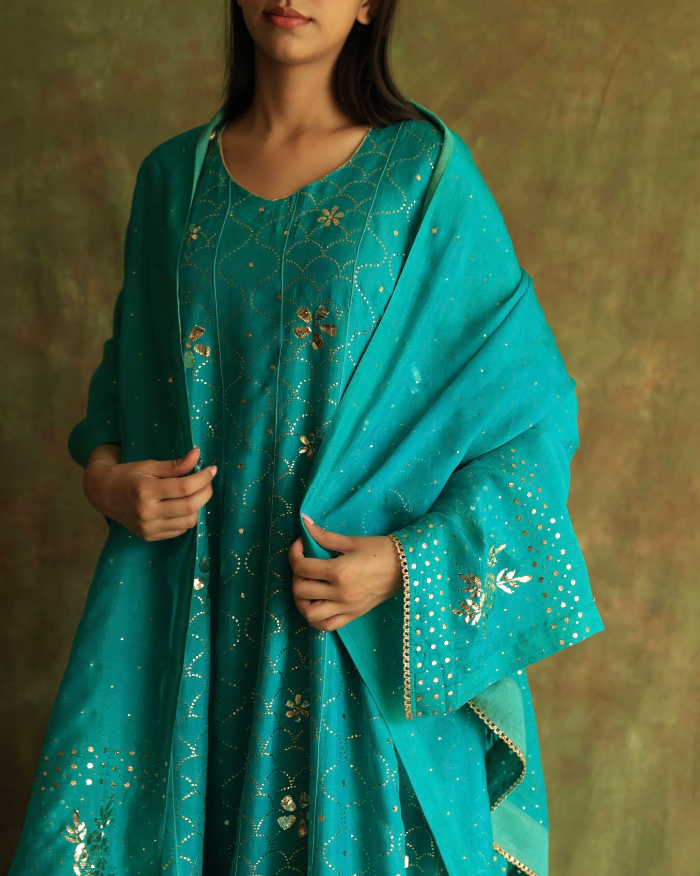 Green Noor Organza Mukaish Badla Anarkali With Dupatta