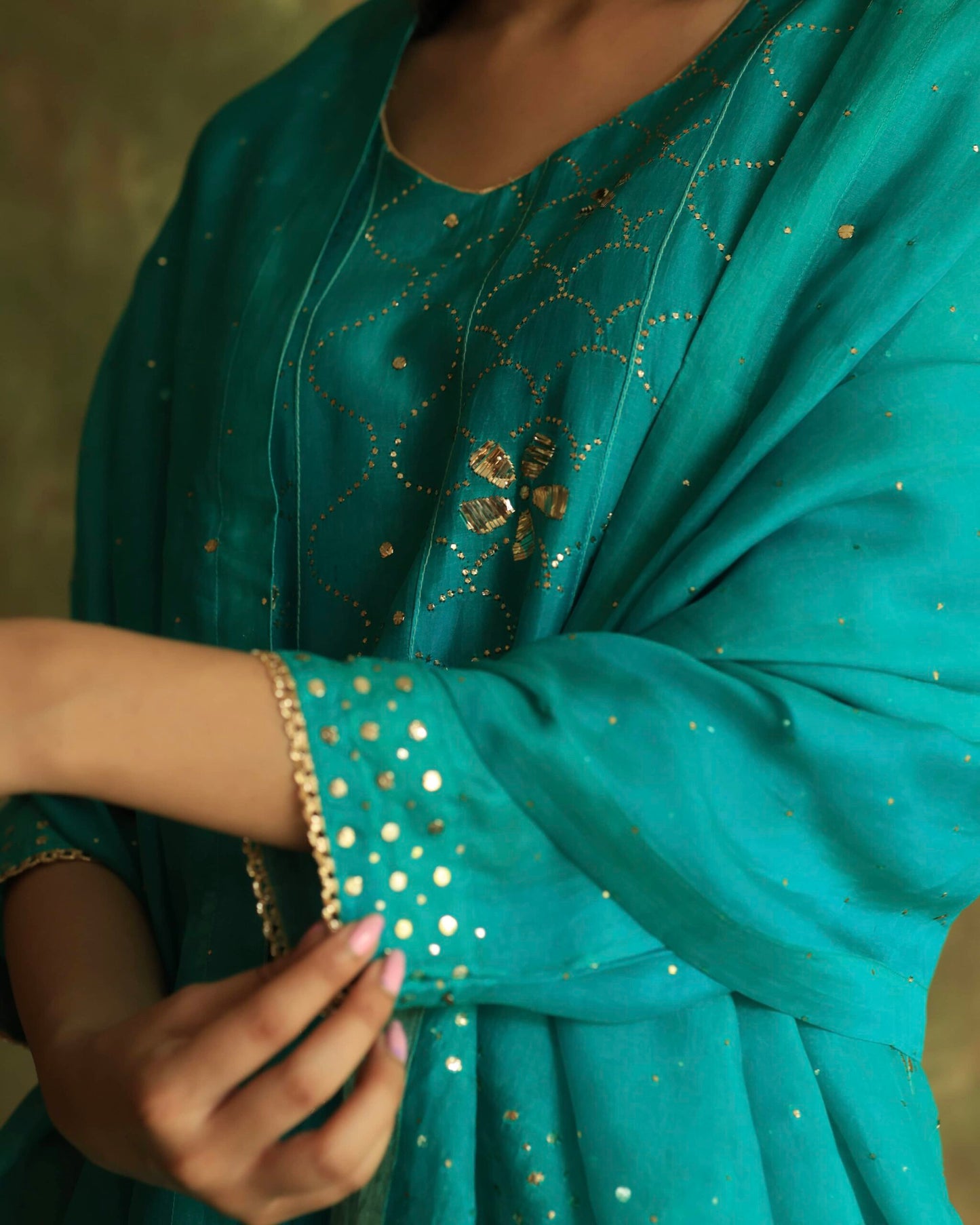 Green Noor Organza Mukaish Badla Anarkali With Dupatta