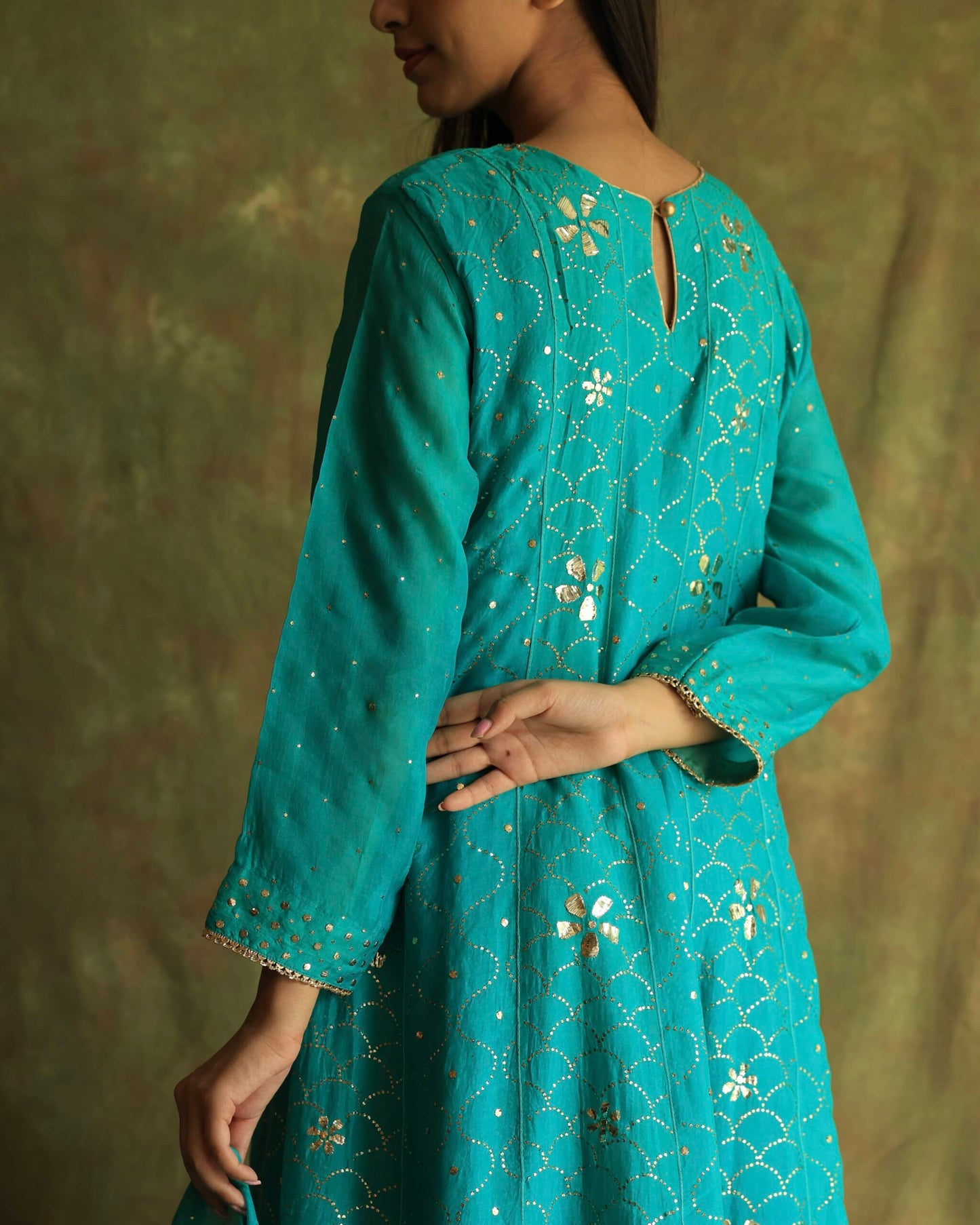 Green Noor Organza Mukaish Badla Anarkali With Dupatta