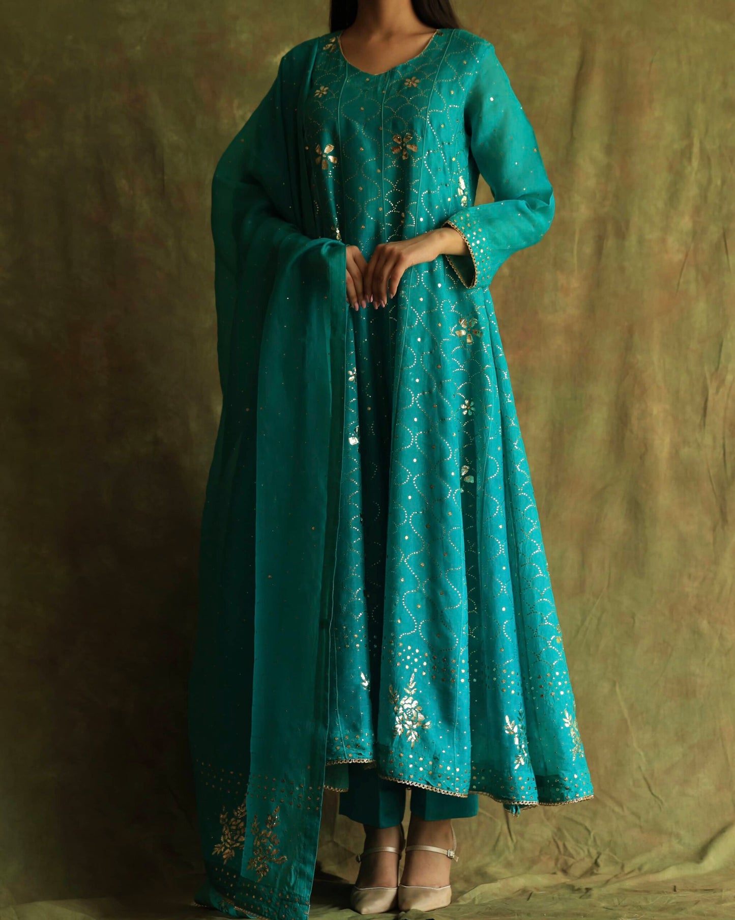 Green Noor Organza Mukaish Badla Anarkali With Dupatta