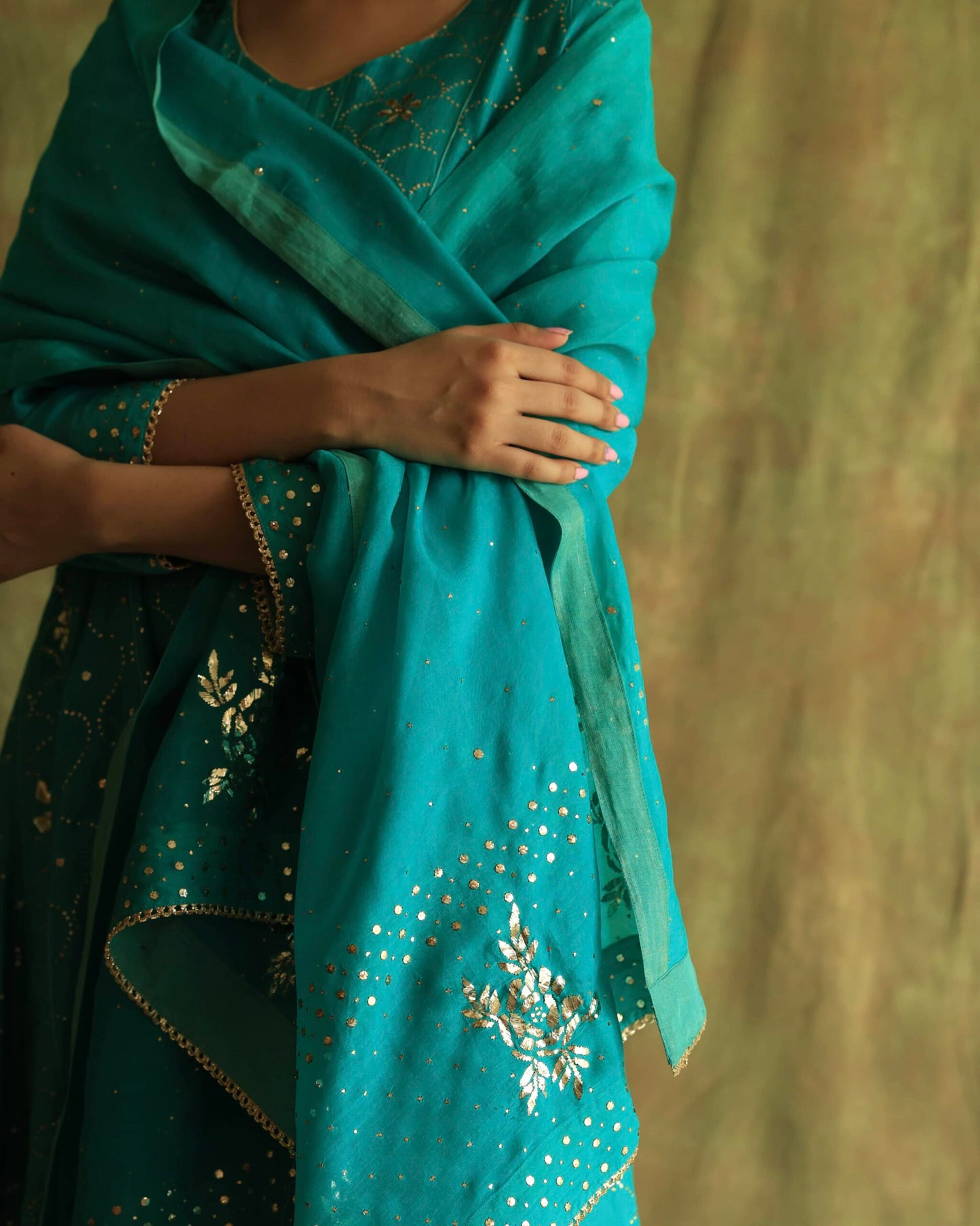Green Noor Organza Mukaish Badla Anarkali With Dupatta