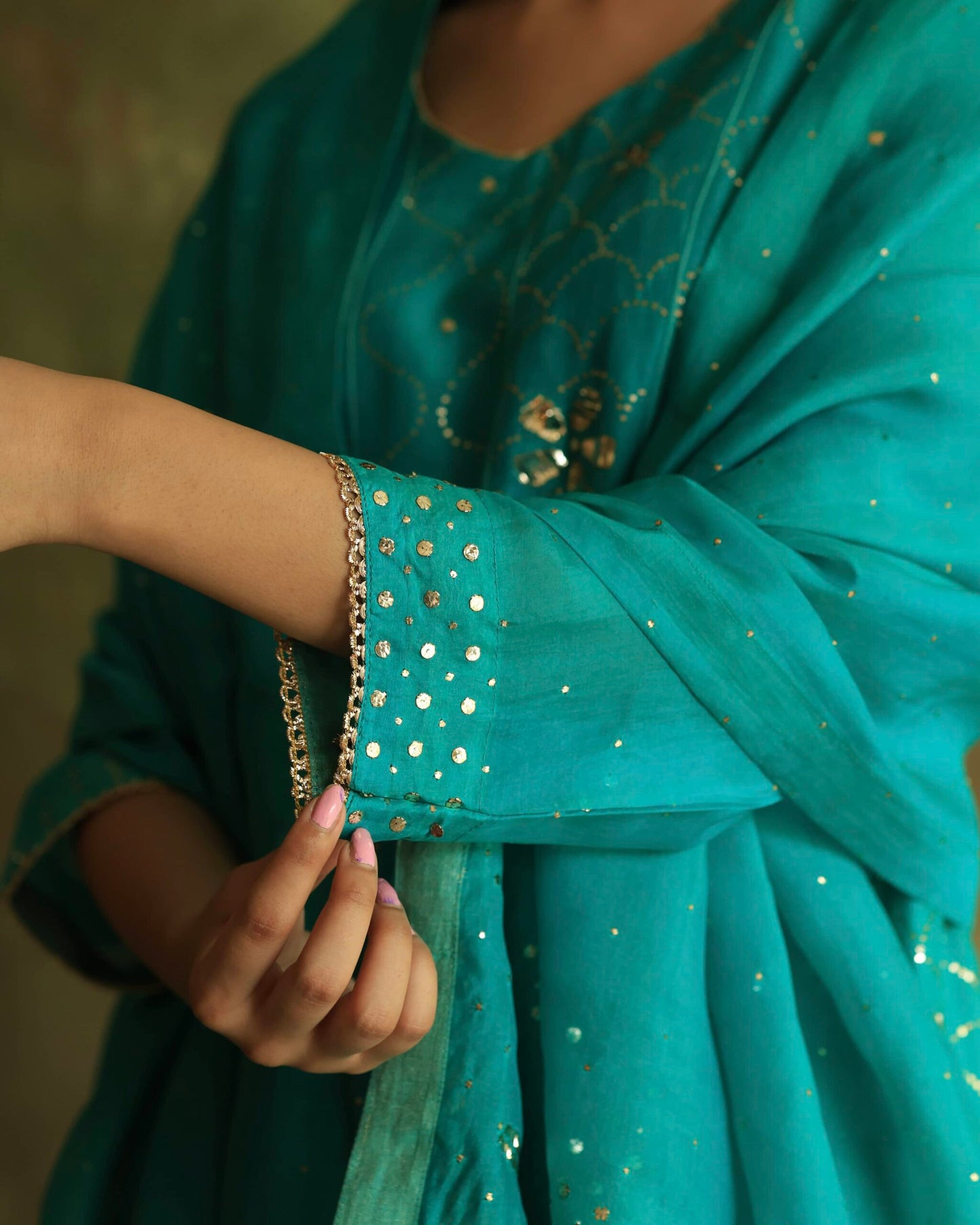 Green Noor Organza Mukaish Badla Anarkali With Dupatta