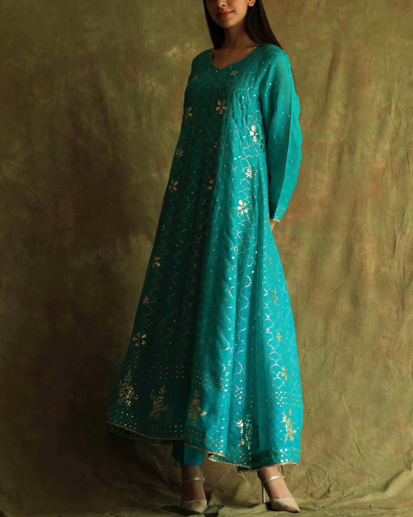 Green Noor Organza Mukaish Badla Anarkali With Dupatta