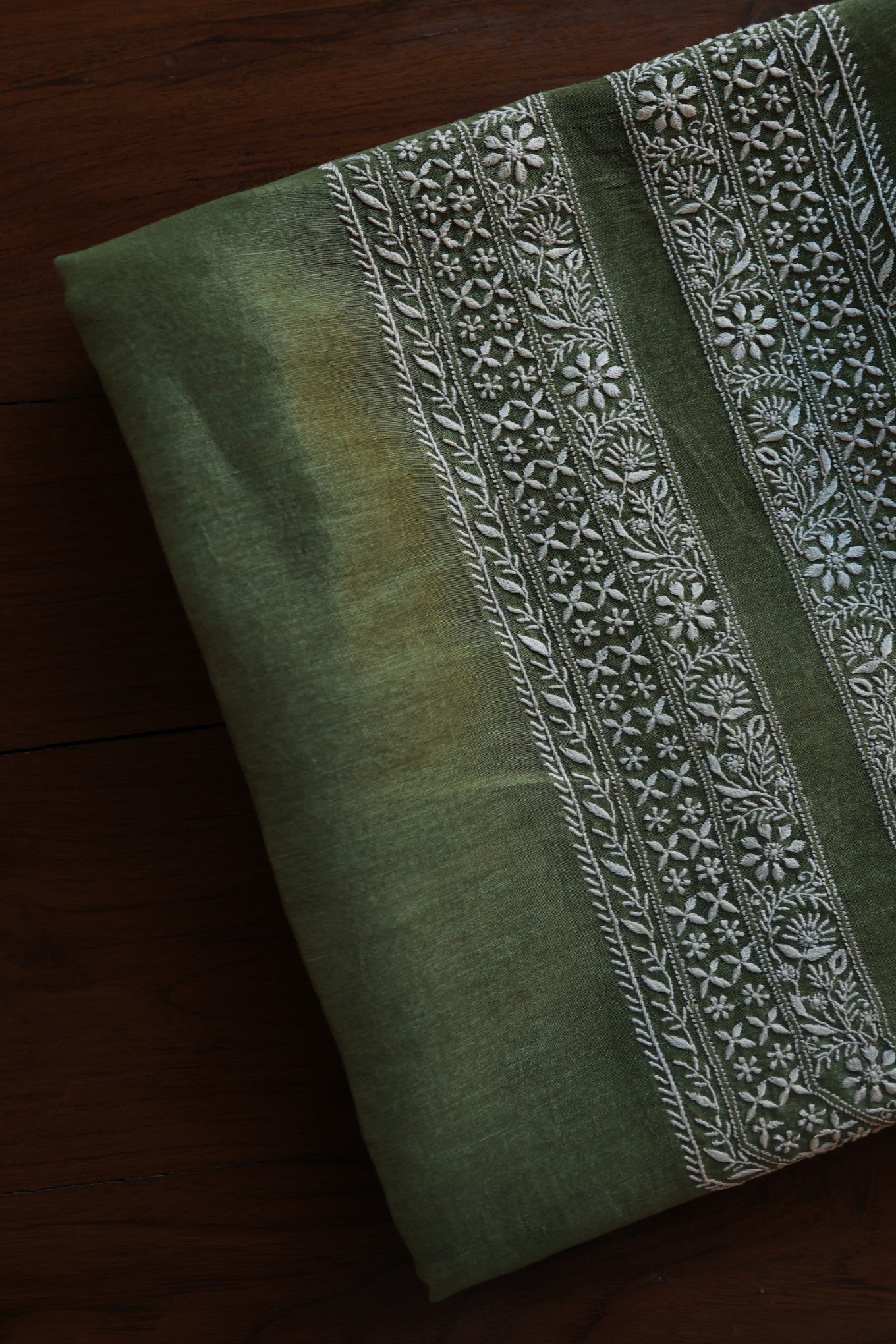 Green Linen Chikankari Unstitched Men's Kurtas Fabric