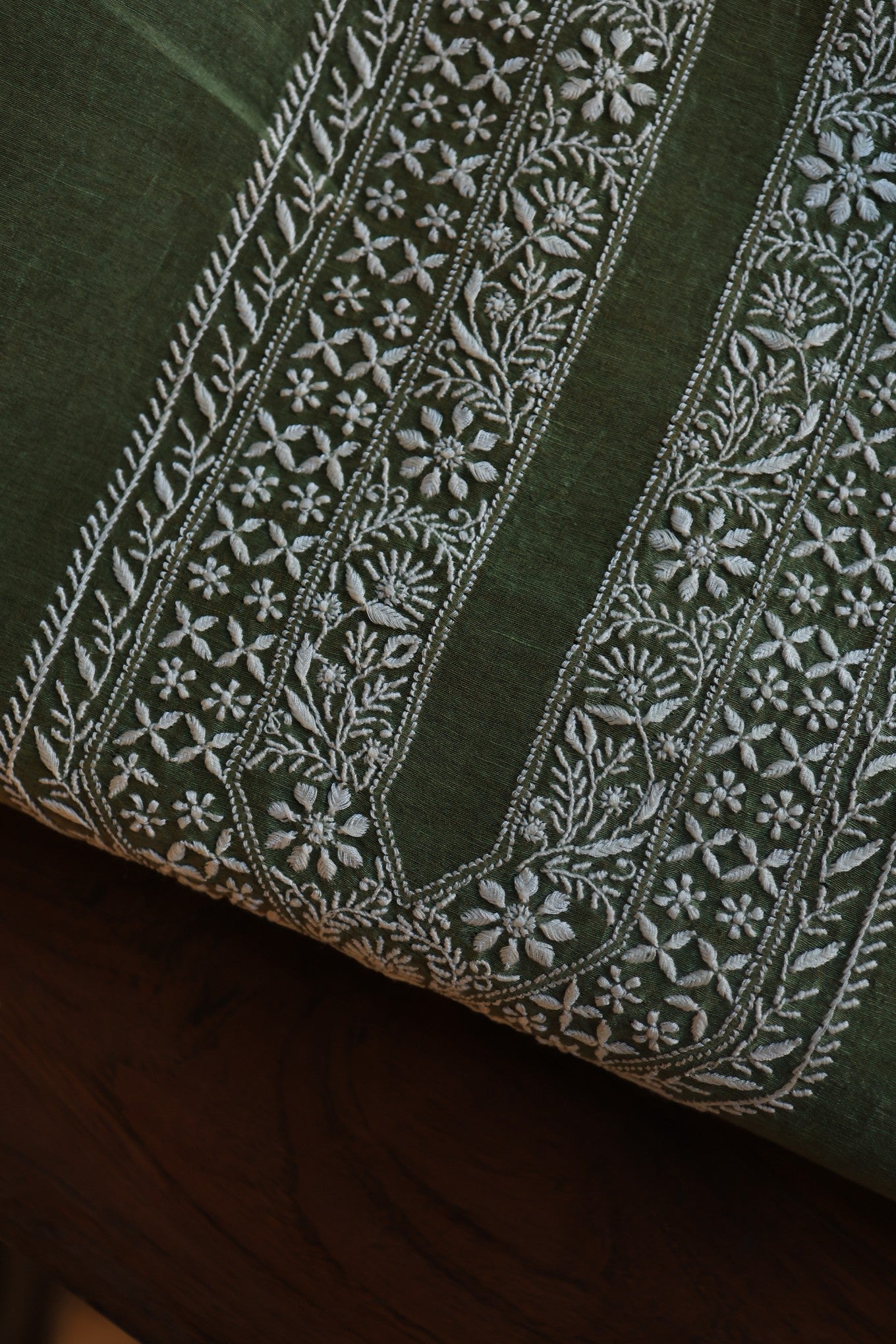 Green Linen Chikankari Unstitched Men's Kurtas Fabric