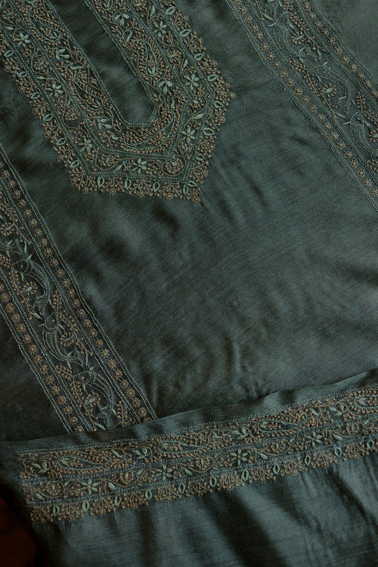 Green Moonga Silk Chikankari Men’s Kurta Fabric