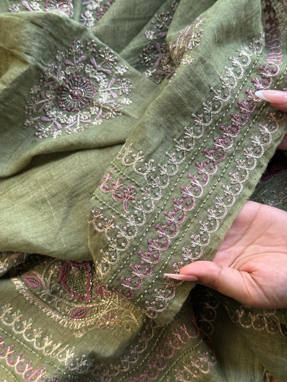 Green Tissue Silk Fine Chikankari Boota Dupatta