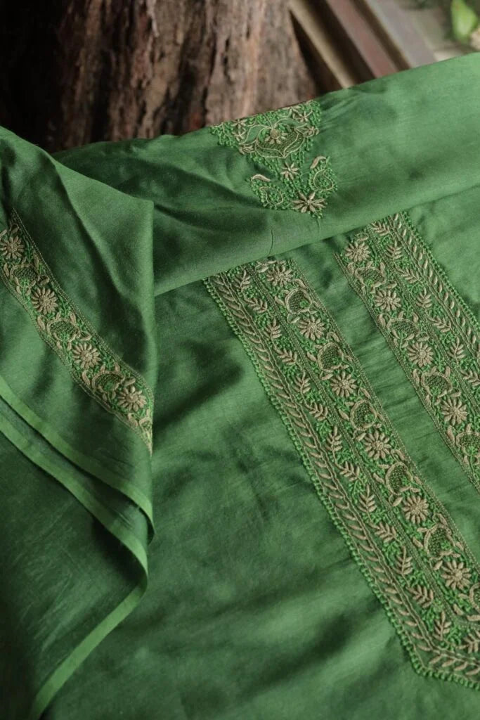 Green Moonga Silk Men’s Kurta Fabrics