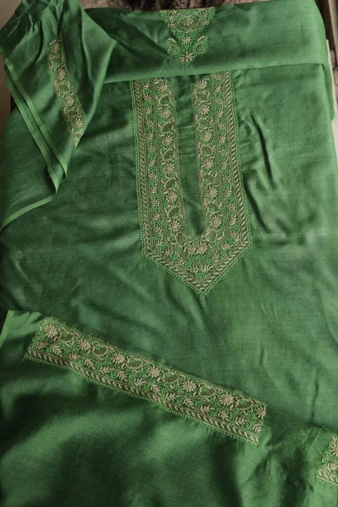 Green Moonga Silk Men’s Kurta Fabrics