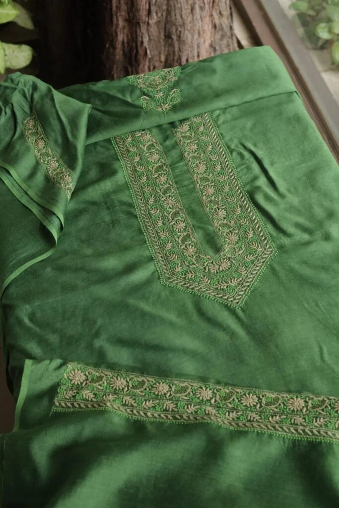 Green Moonga Silk Men’s Kurta Fabrics