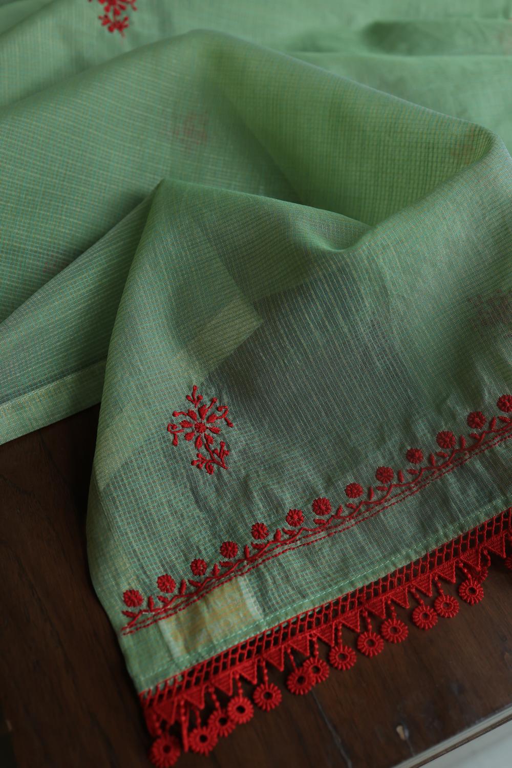 Green & Red Kota Chikankari Unstitched Fabric