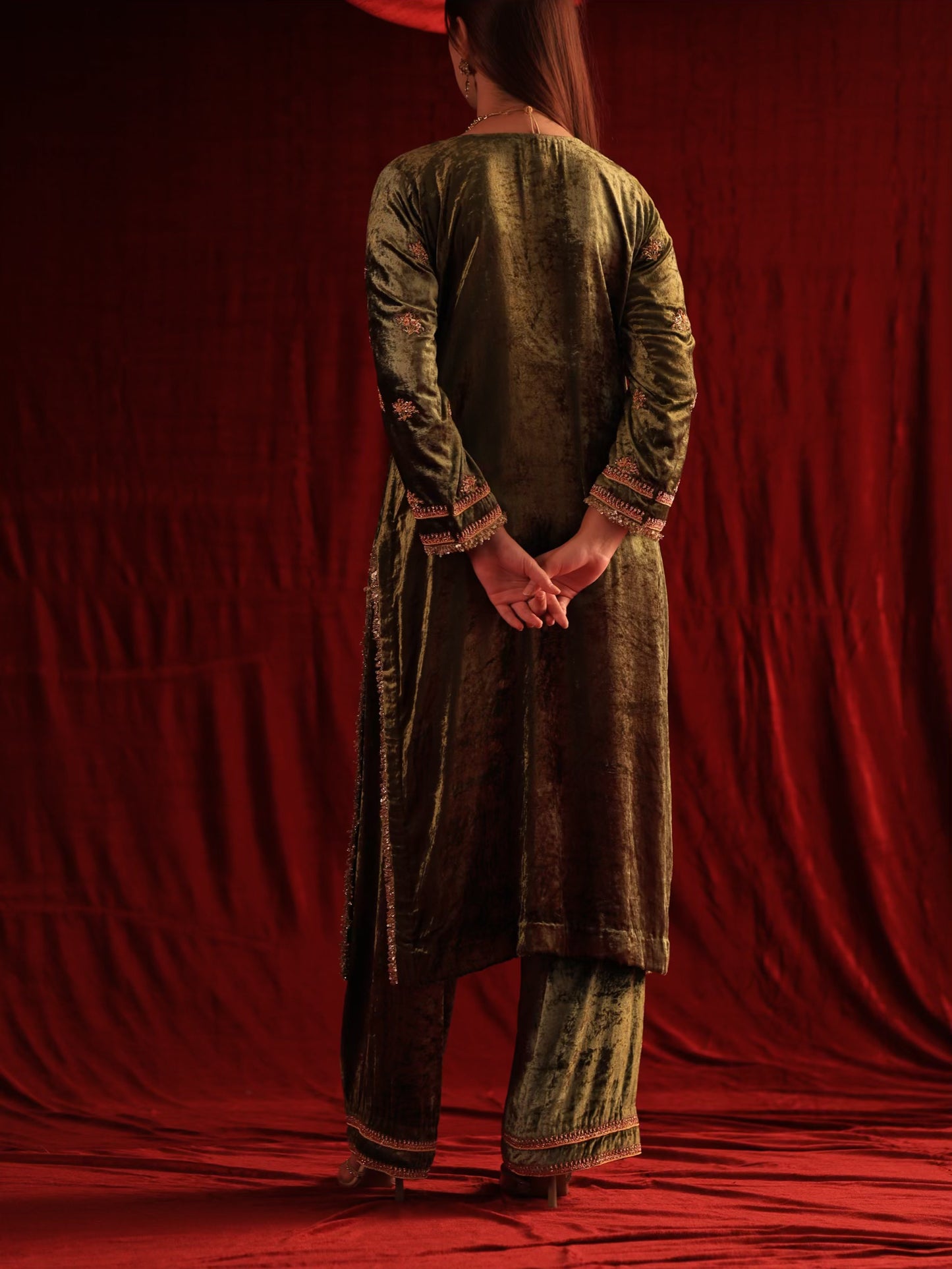 Greenish Brown | Saman Velvet Ready To Wear Kurta Set