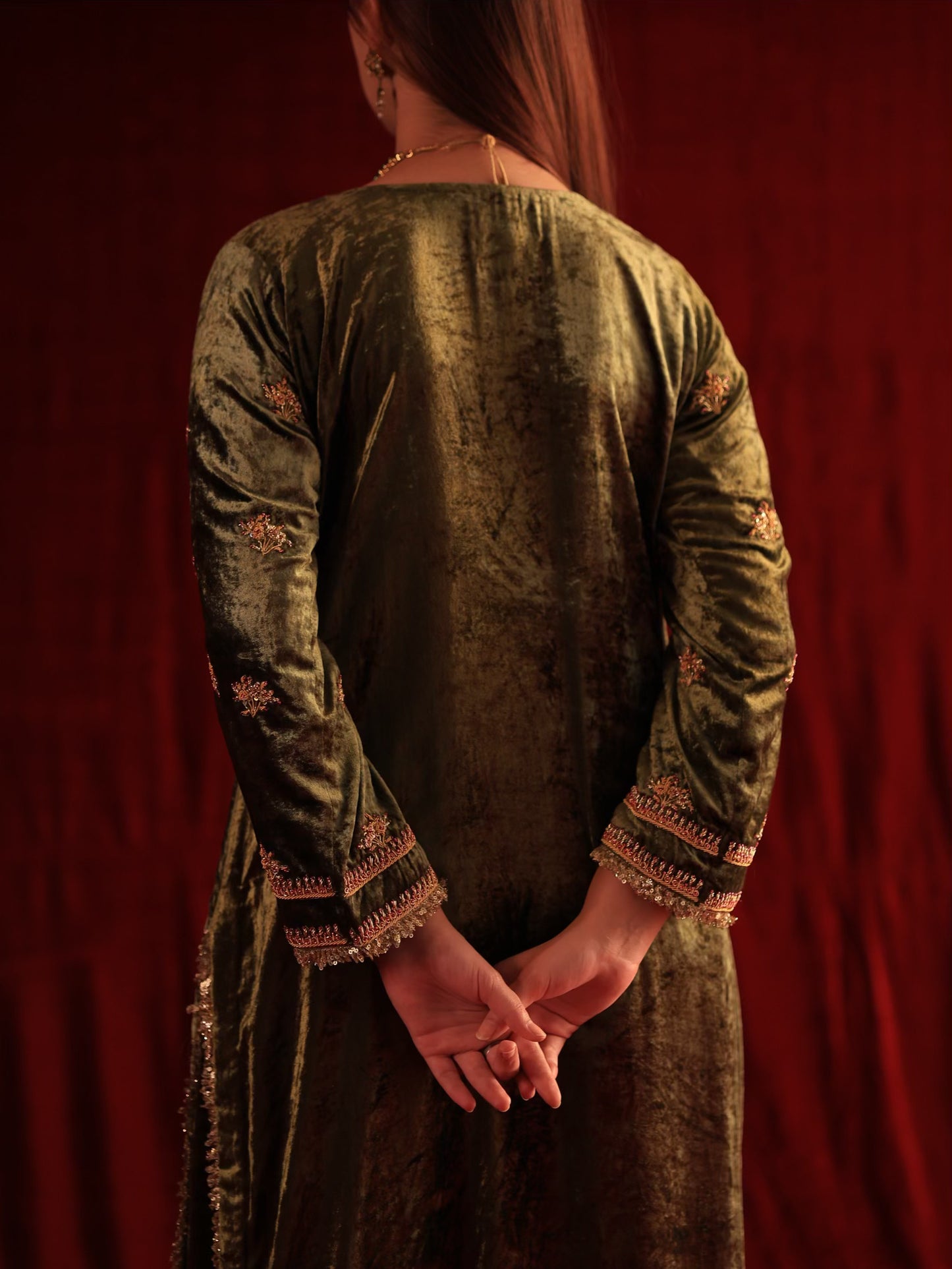 Greenish Brown | Saman Velvet Ready To Wear Kurta Set