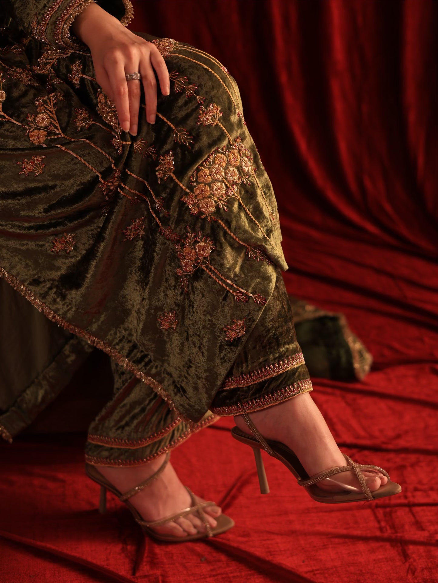 Greenish Brown | Saman Velvet Ready To Wear Kurta Set