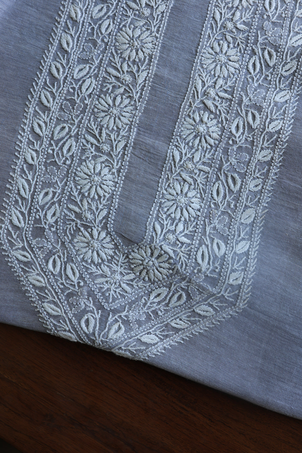 Grey Blue Linen Chikankari Unstitched Men's Kurtas Fabric